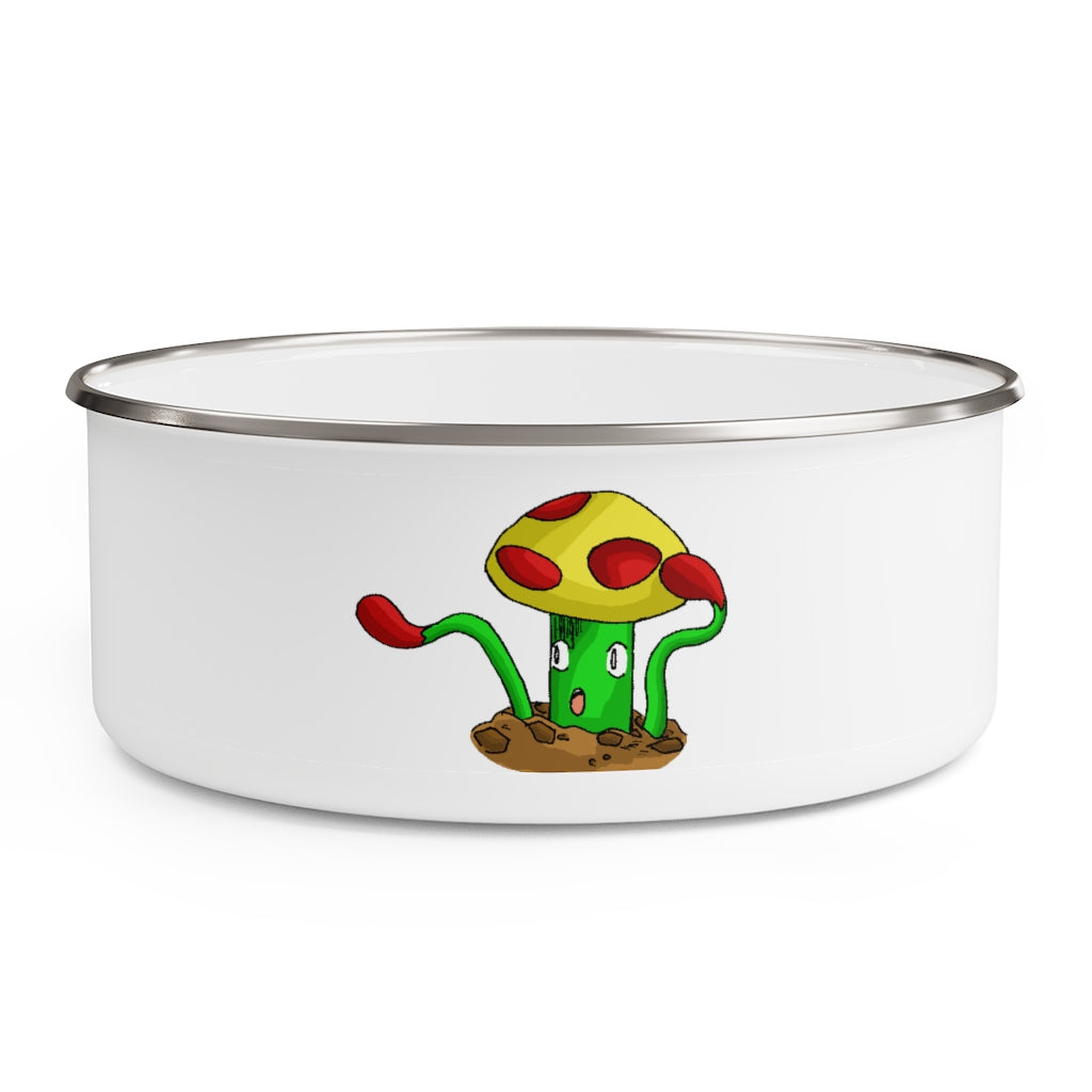 Megatare Enamel Bowl made of stainless steel with a translucent lid, showcasing its stylish design and anti-slip backing.