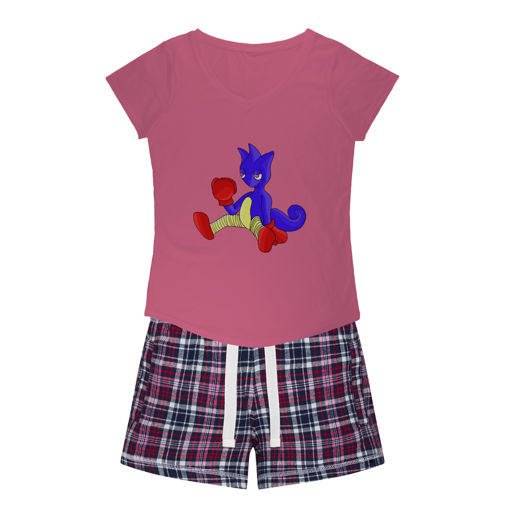 Megatare Women's Sleepy Tee and Flannel Short set featuring a relaxed fit T-shirt and vibrant flannel shorts, perfect for cozy nights.