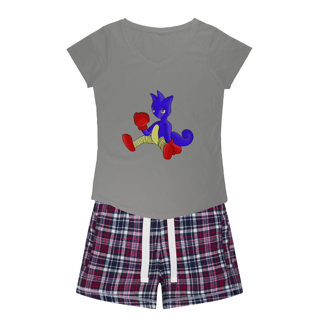 Megatare Women's Sleepy Tee and Flannel Short set featuring a relaxed fit T-shirt and vibrant flannel shorts, perfect for cozy nights.