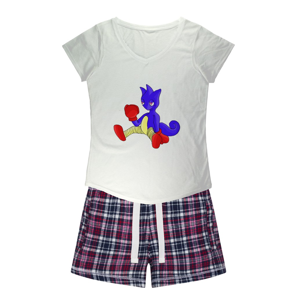 Megatare Women's Sleepy Tee and Flannel Short set featuring a relaxed fit T-shirt and vibrant flannel shorts, perfect for cozy nights.