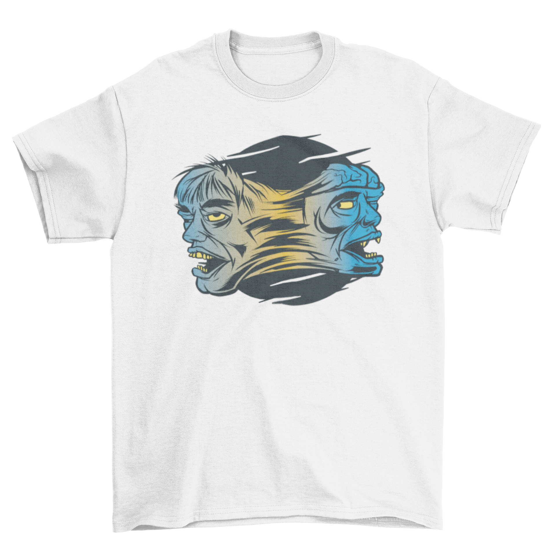 Melted face t-shirt featuring two faces in a high contrast design, showcasing artistic and modern style.