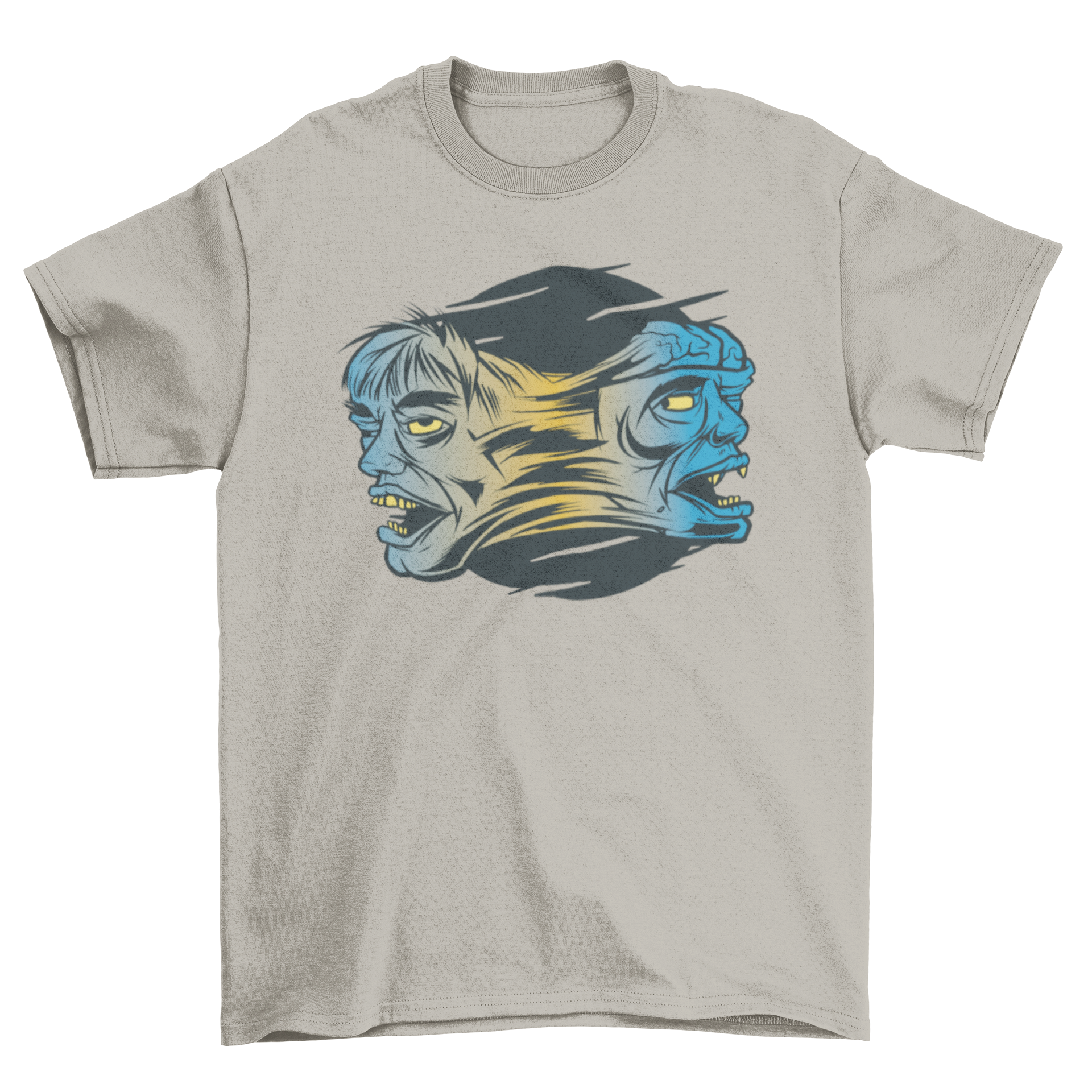 Melted face t-shirt featuring two faces in a high contrast design, showcasing artistic and modern style.