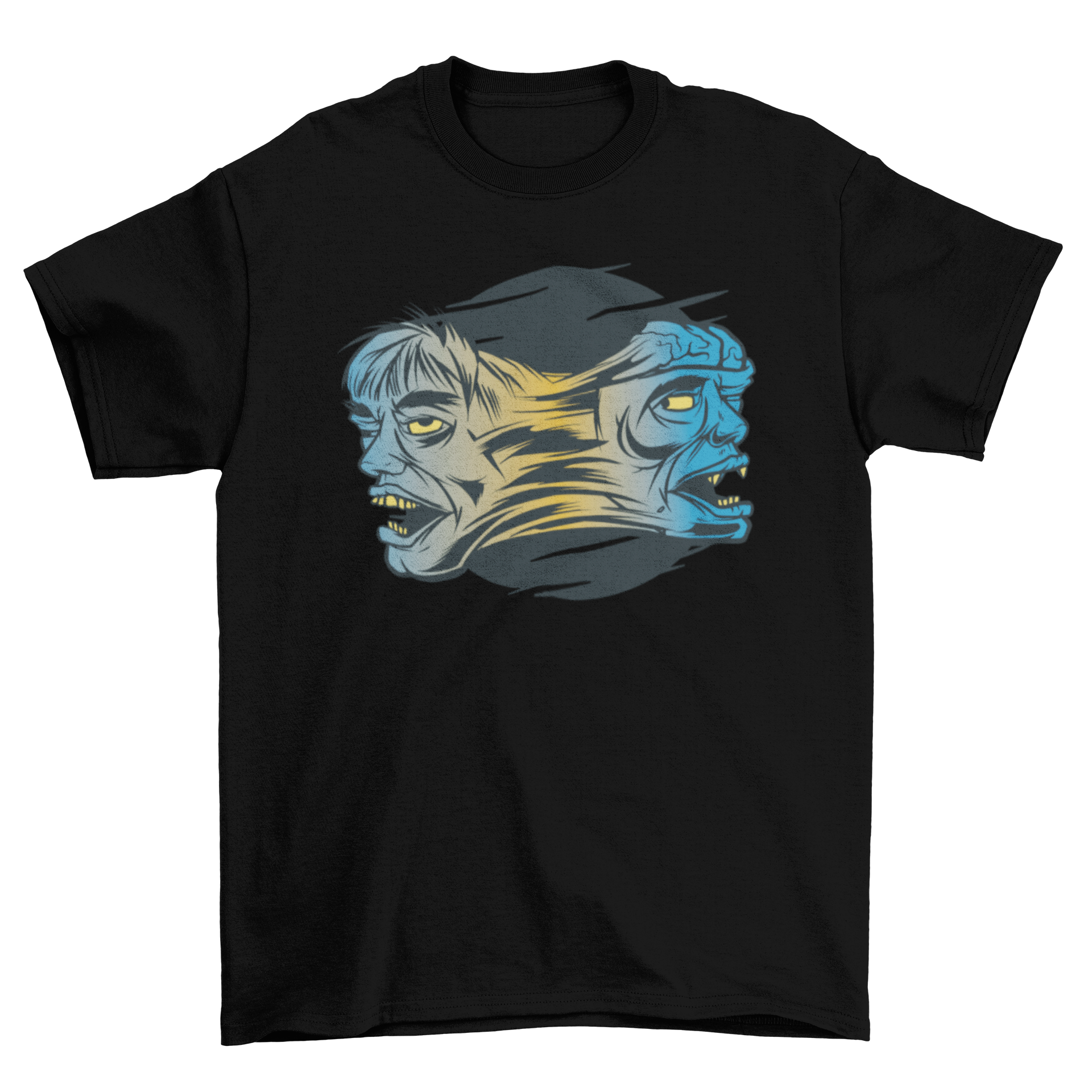 Melted face t-shirt featuring two faces in a high contrast design, showcasing artistic and modern style.