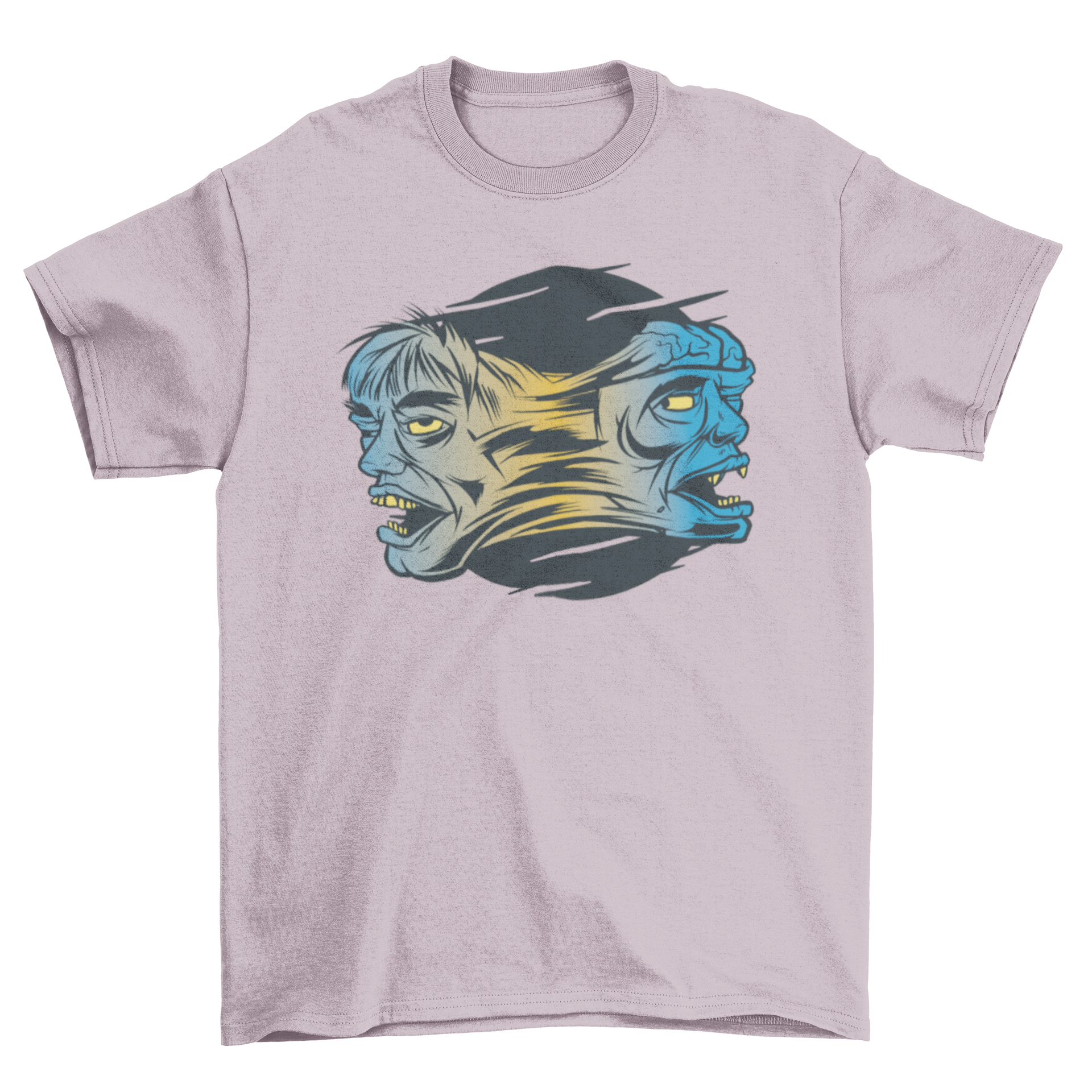 Melted face t-shirt featuring two faces in a high contrast design, showcasing artistic and modern style.