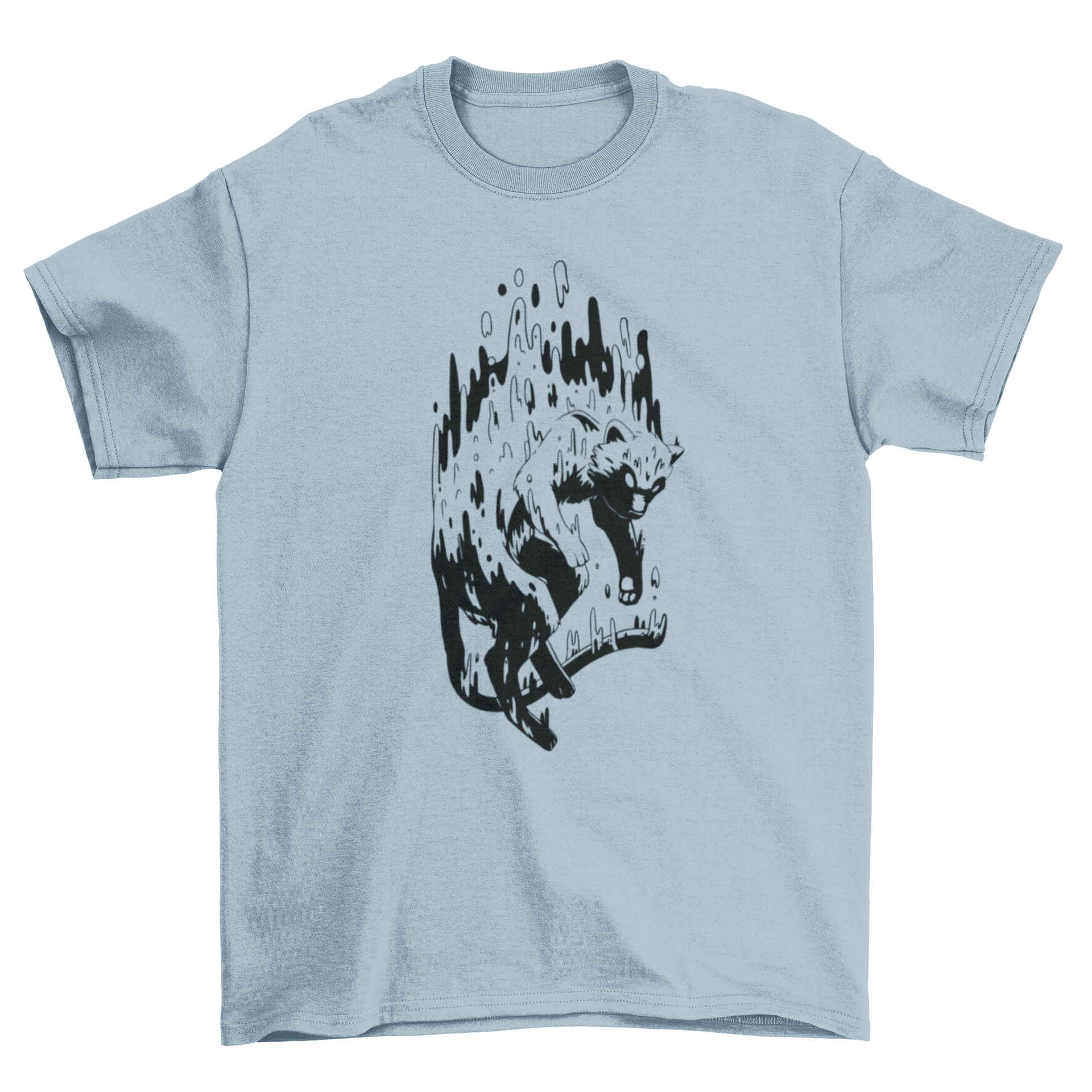 A stylish t-shirt featuring a melting animal-like creature design, showcasing vibrant colors and artistic flair.