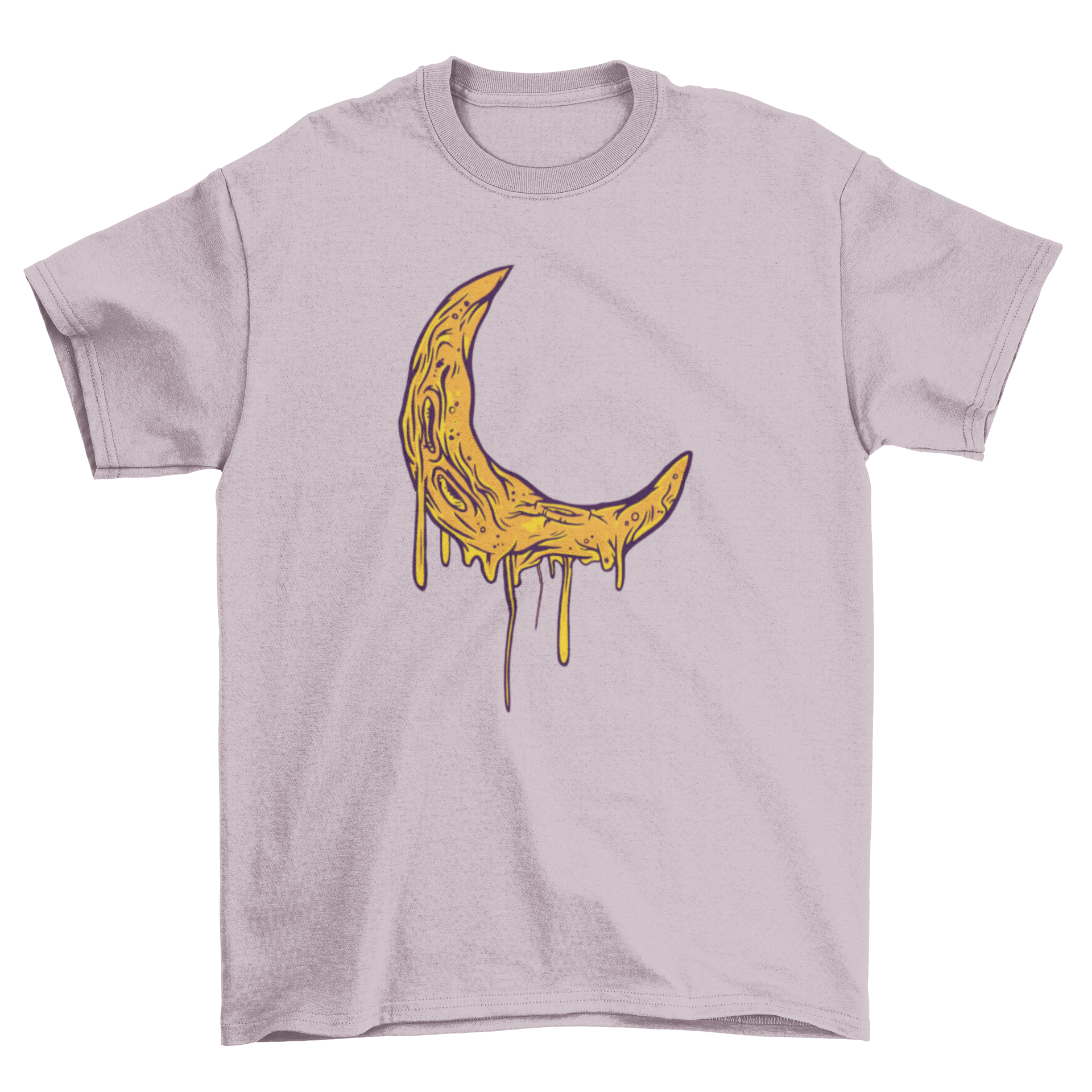 Melting Moon T-Shirt featuring a unique illustration of a waning crescent moon with a melting effect.