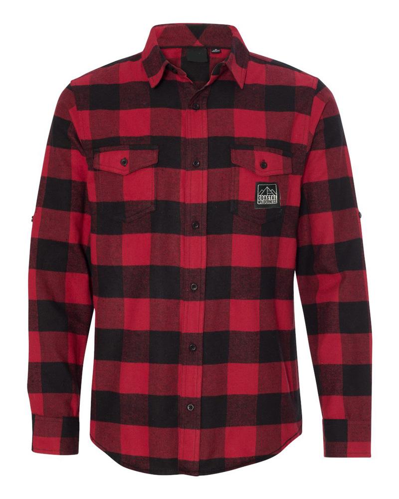 Men's Fireside Flannel shirt featuring classic buffalo plaid design in warm colors, perfect for outdoor activities and chilly evenings.