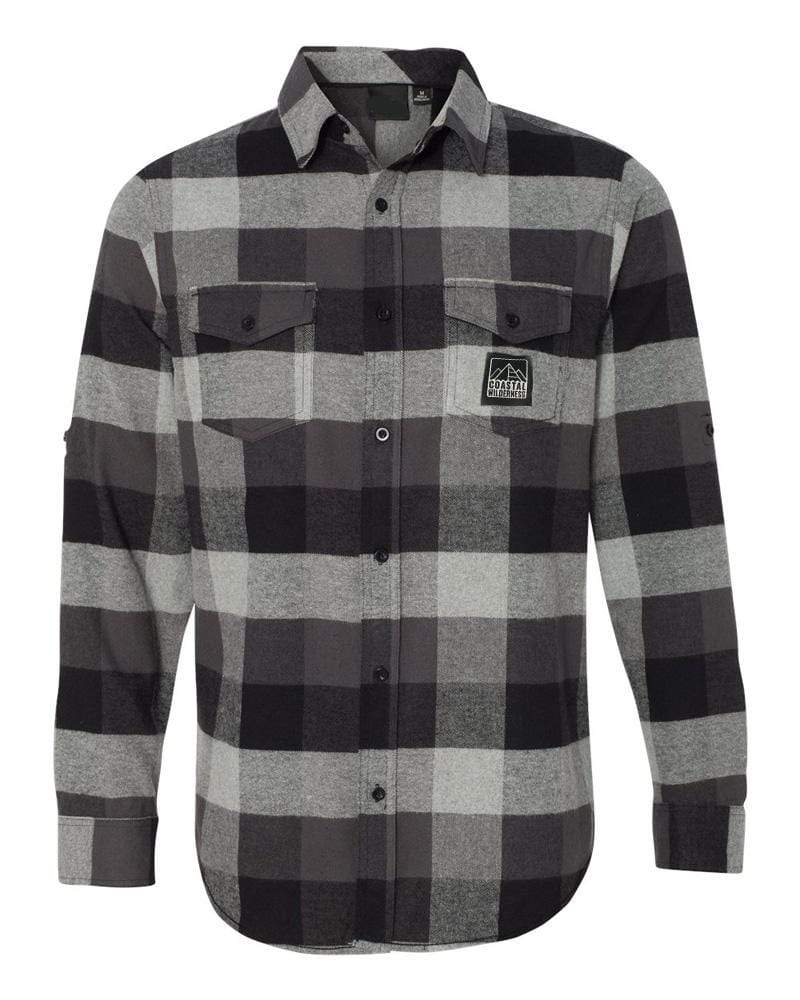 Men's Fireside Flannel shirt featuring classic buffalo plaid design in warm colors, perfect for outdoor activities and chilly evenings.