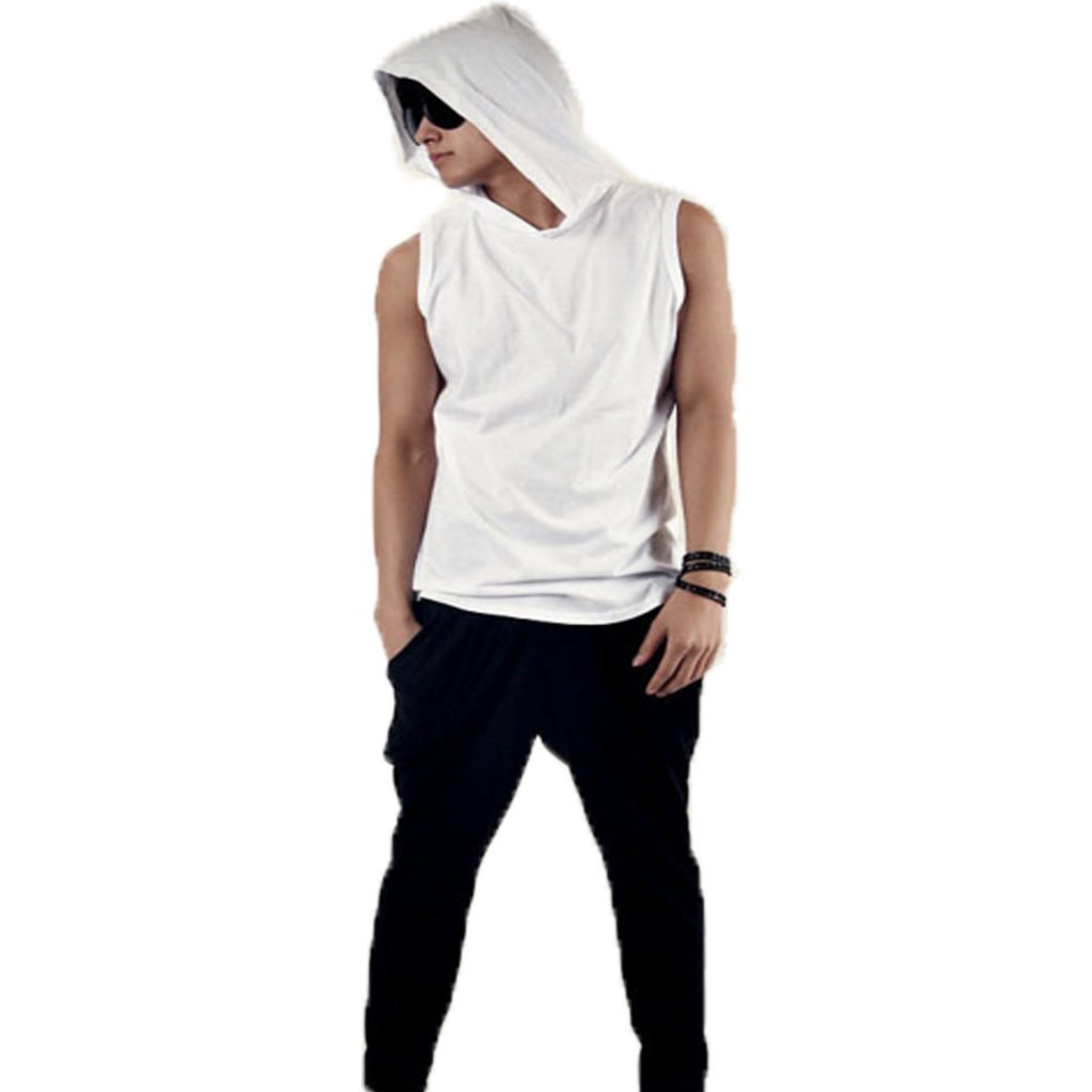 Mens Ninja Sleeveless Hooded T Shirt in black and white, showcasing a stylish sleeveless design with a hood.