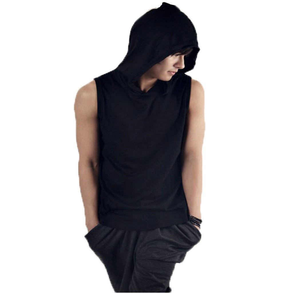 Mens Ninja Sleeveless Hooded T Shirt in black and white, showcasing a stylish sleeveless design with a hood.