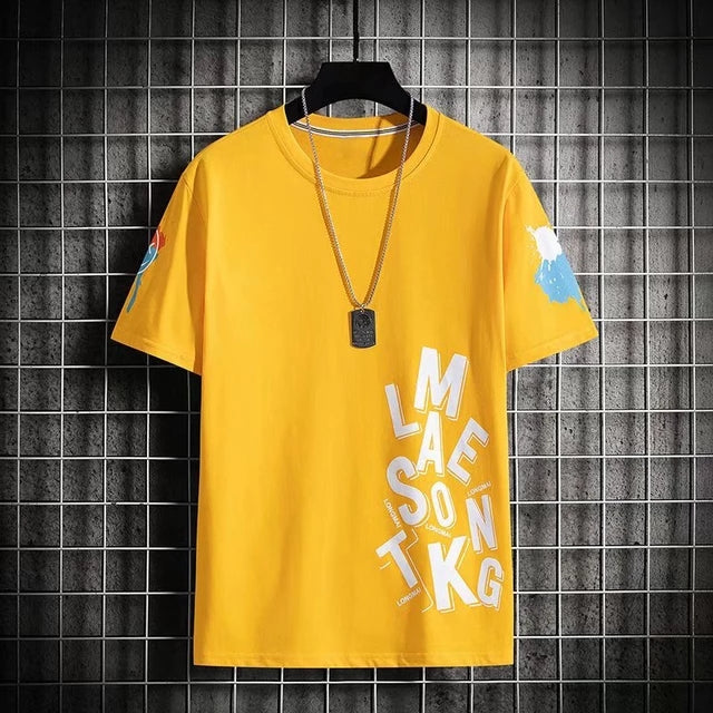 Men's Premium Cotton Printed T-Shirt in yellow with stylish print design, perfect for casual wear.