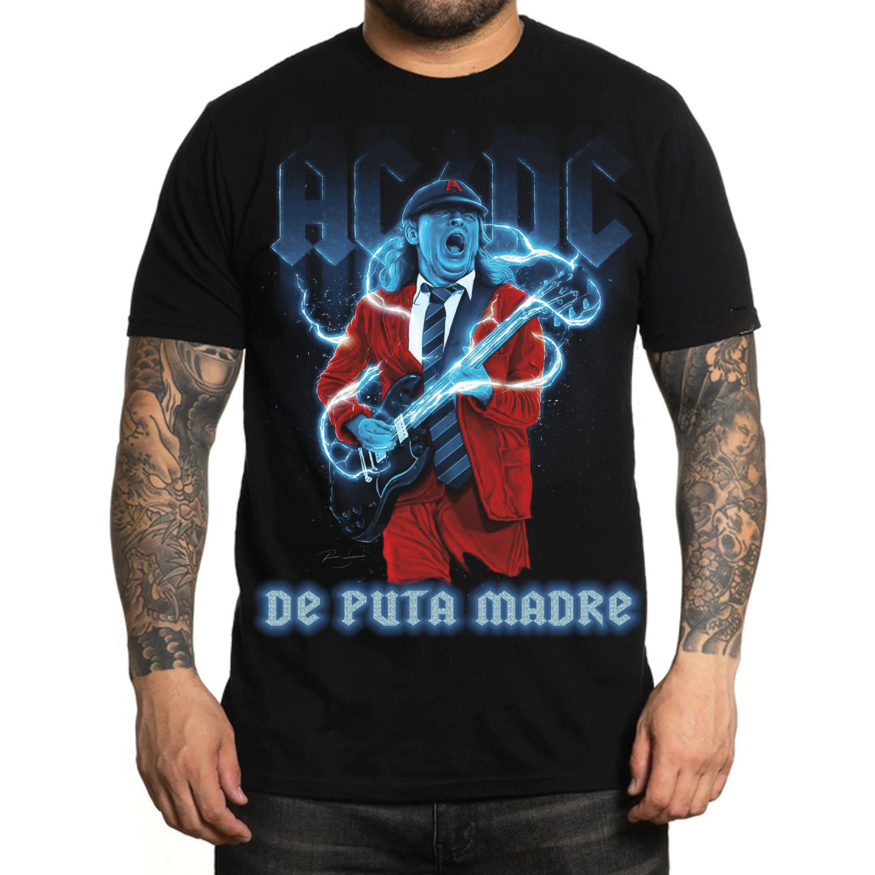 Men's AC/DC T-shirt featuring a trendy design with durable prints, made from breathable jersey cotton, showcasing the original DPM69 logo.