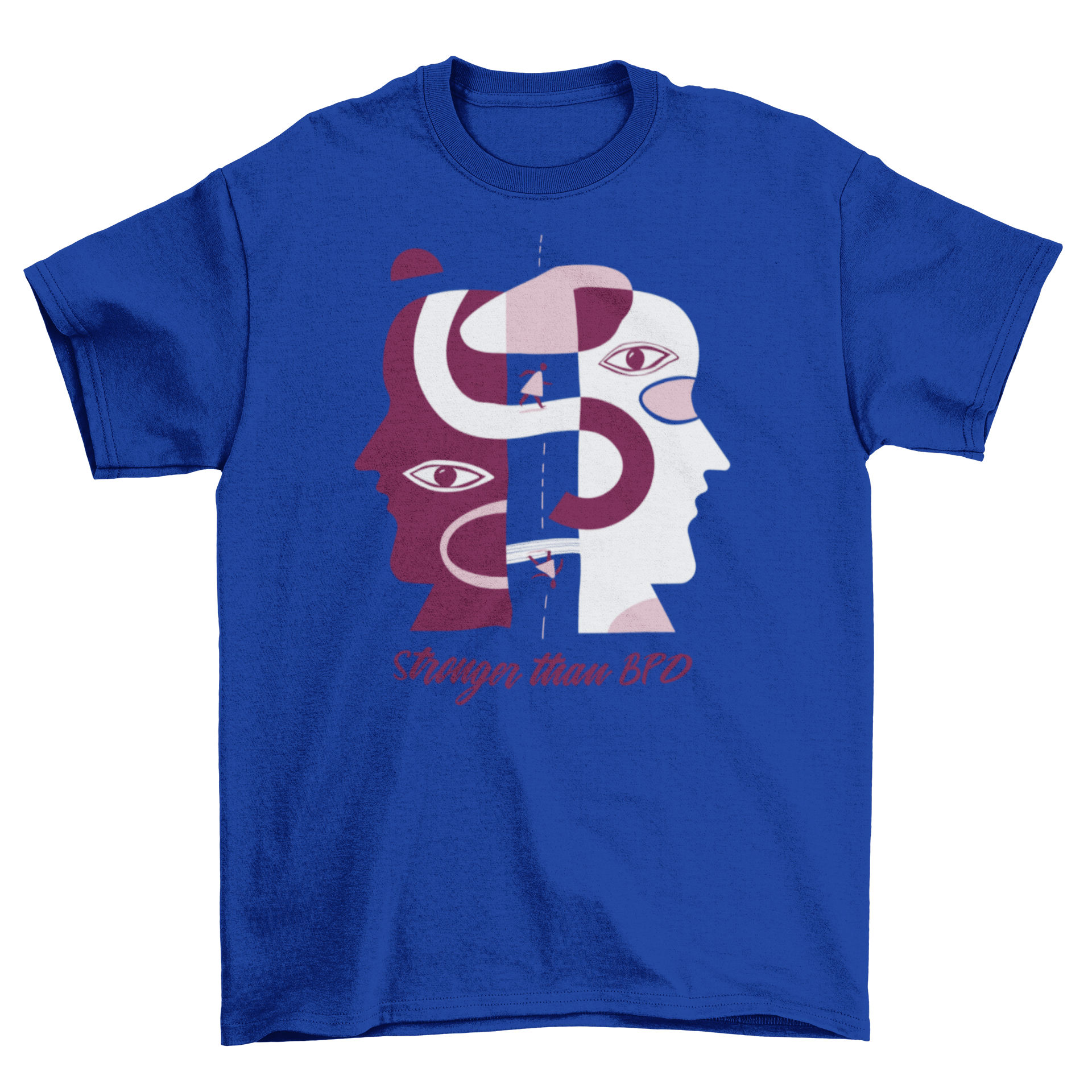 Mental Health BPD Abstract T-Shirt featuring two faces and the quote 'Stronger than BPD' in a stylish design.