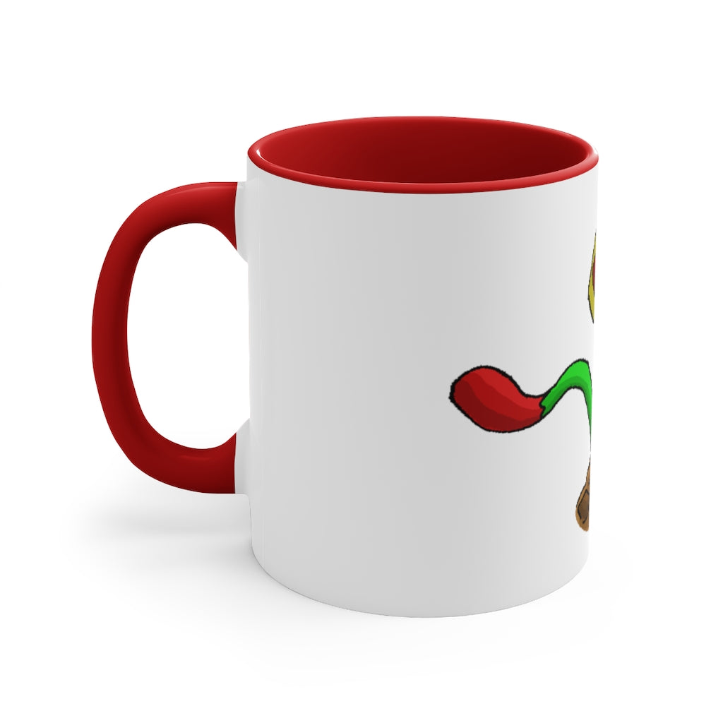 Mepamash Accent Mug featuring a white exterior with a colored interior, available in red, pink, and black options, showcasing its stylish design.