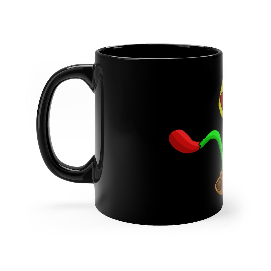 Mepamash Black Mug 11oz with rounded corners and C-handle, showcasing full-wrap decoration.