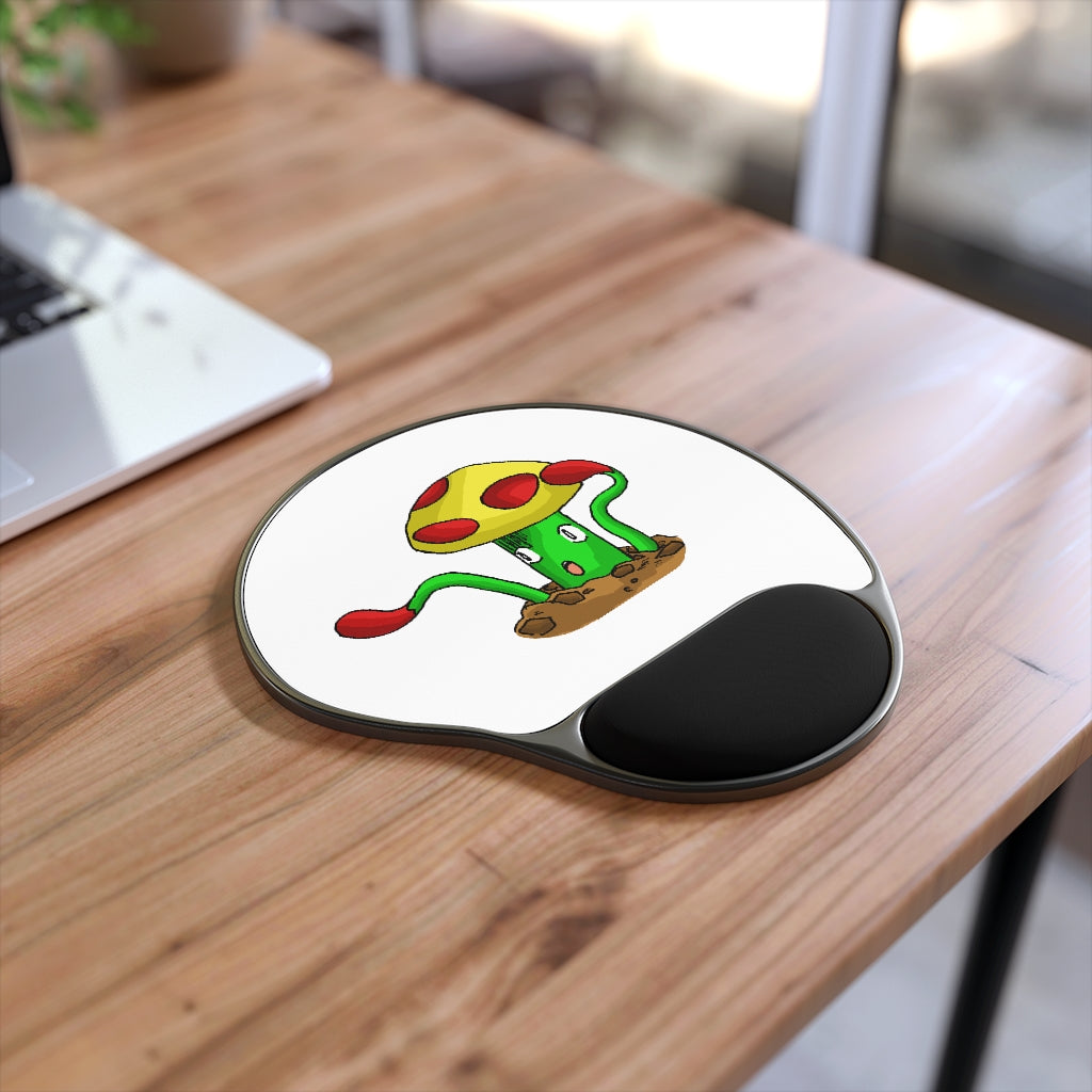 Mepamash Mouse Pad with ergonomic Memory Foam wrist rest and customizable neoprene insert, featuring a foot-shaped black plastic base.