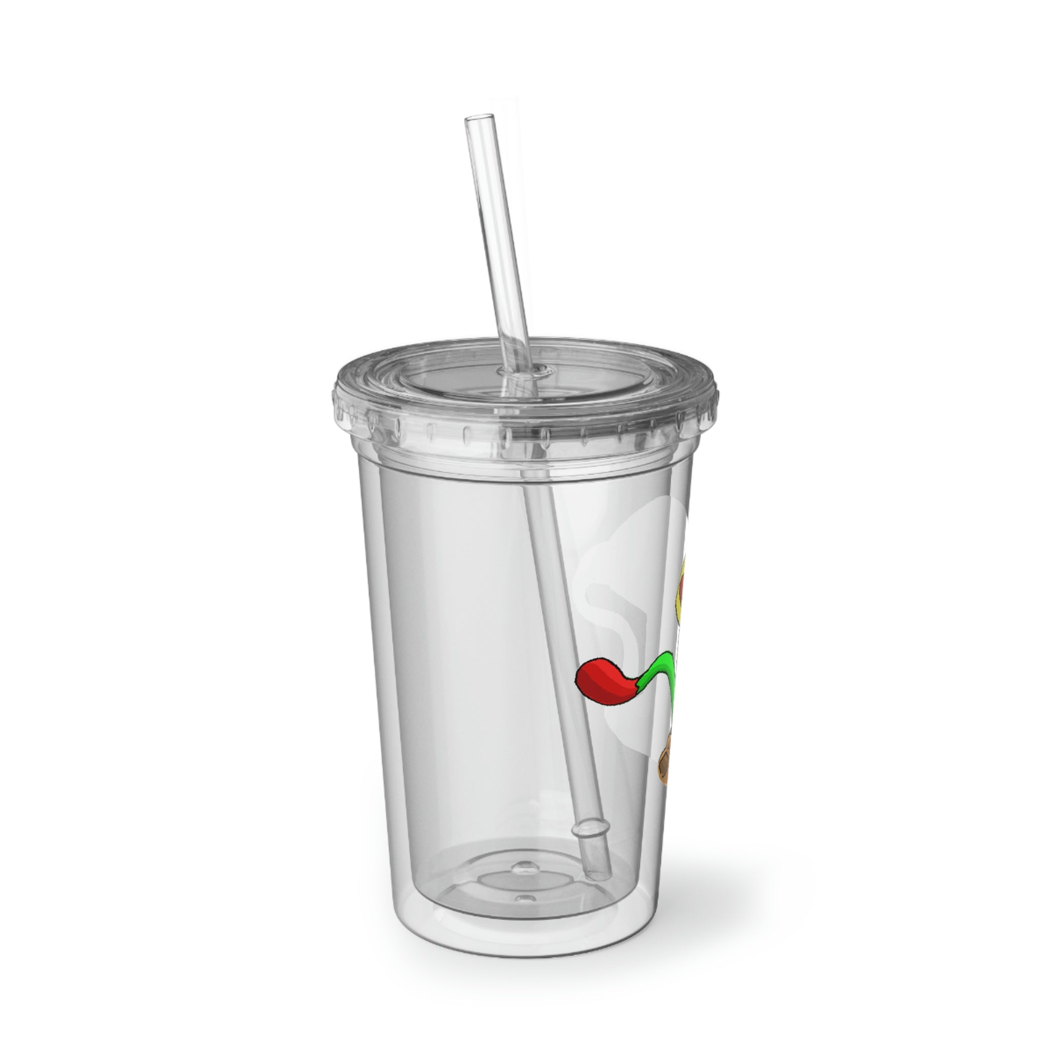 Mepamash Suave Acrylic Cup in stainless steel with a black screw-on cap and plastic straw, showcasing a customizable design.