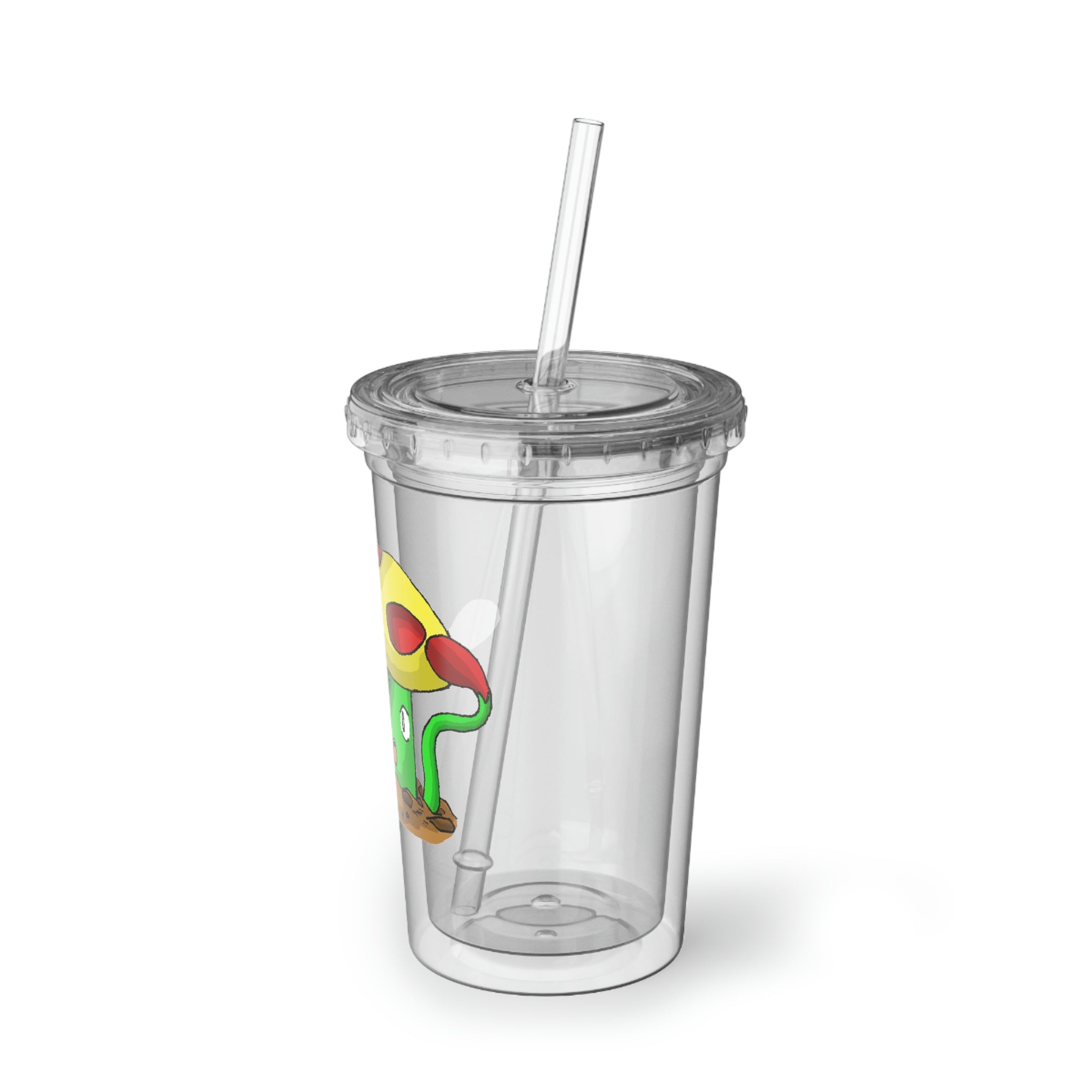 Mepamash Suave Acrylic Cup in stainless steel with a black screw-on cap and plastic straw, showcasing a customizable design.