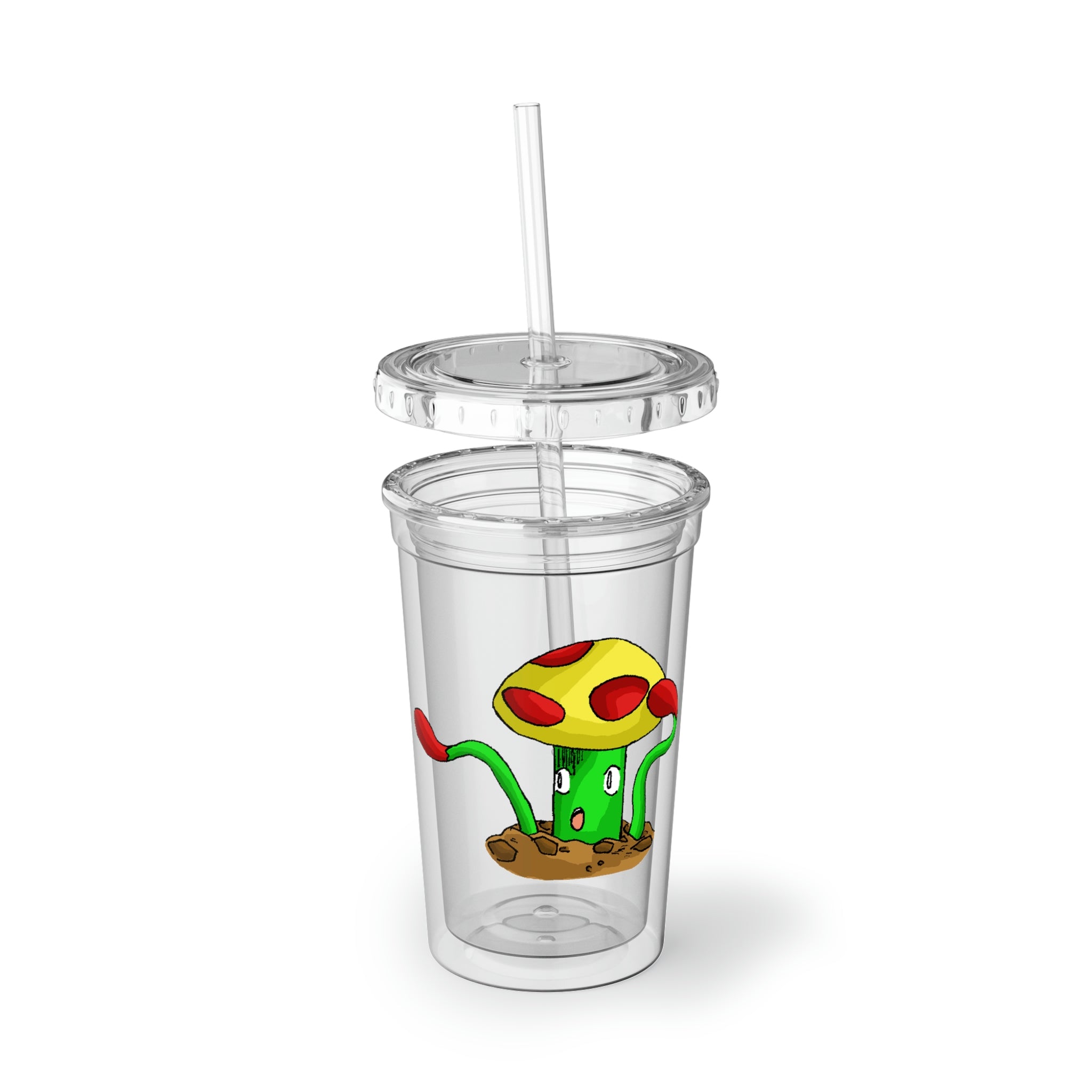 Mepamash Suave Acrylic Cup in stainless steel with a black screw-on cap and plastic straw, showcasing a customizable design.