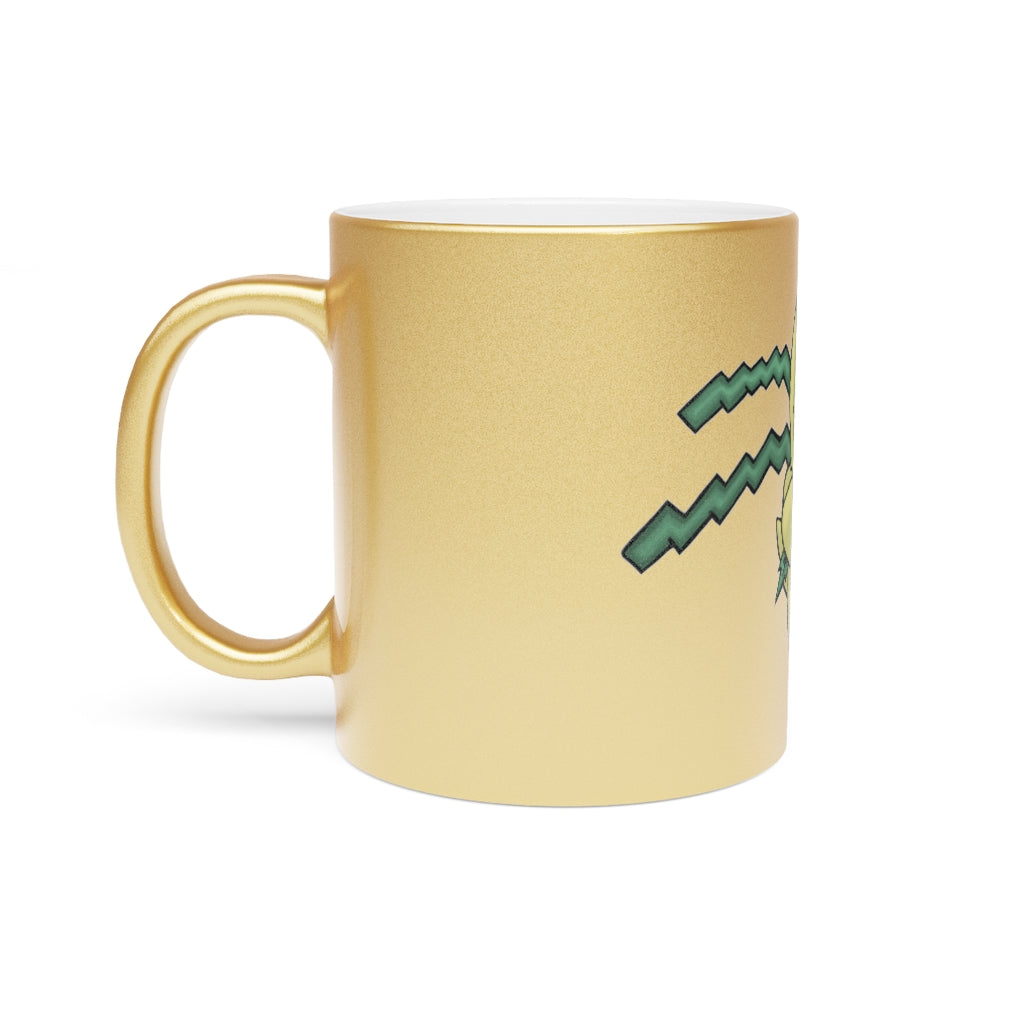 Mercardo Metallic Mug in Silver and Gold, showcasing a sleek ceramic design with a C-handle, perfect for personalized coffee enjoyment.