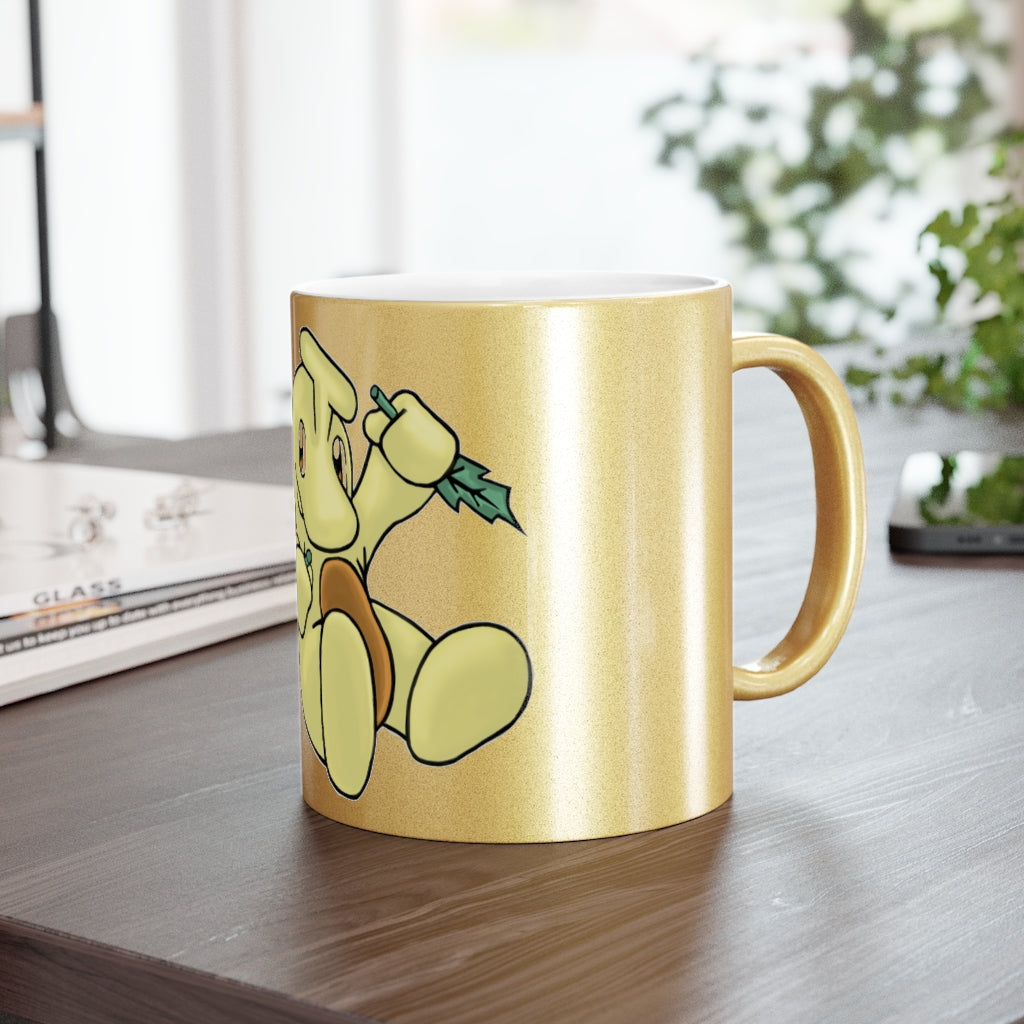 Mercardo Metallic Mug in Silver and Gold, showcasing a sleek ceramic design with a C-handle, perfect for personalized coffee enjoyment.