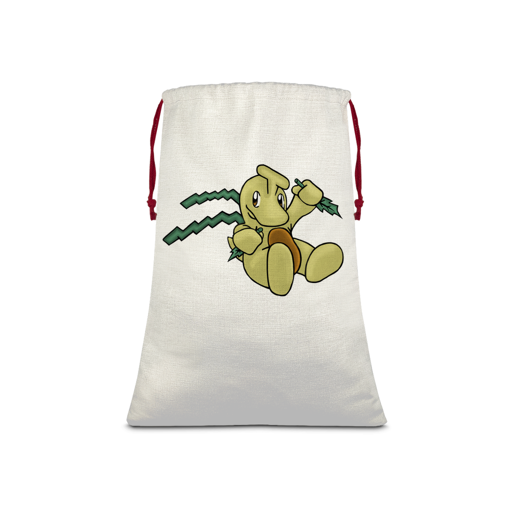 Mercardo Sublimation Linen Drawstring Sack with red drawstring, featuring a vibrant sublimation print, ideal for Christmas gifts and laundry.