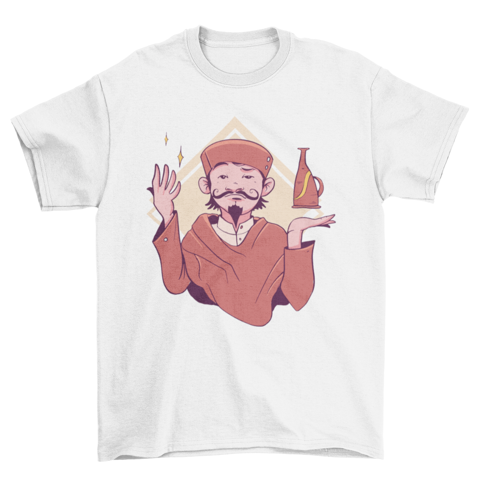 Merchant Man T-Shirt featuring a unique illustration of a merchant man on a soft fabric background.