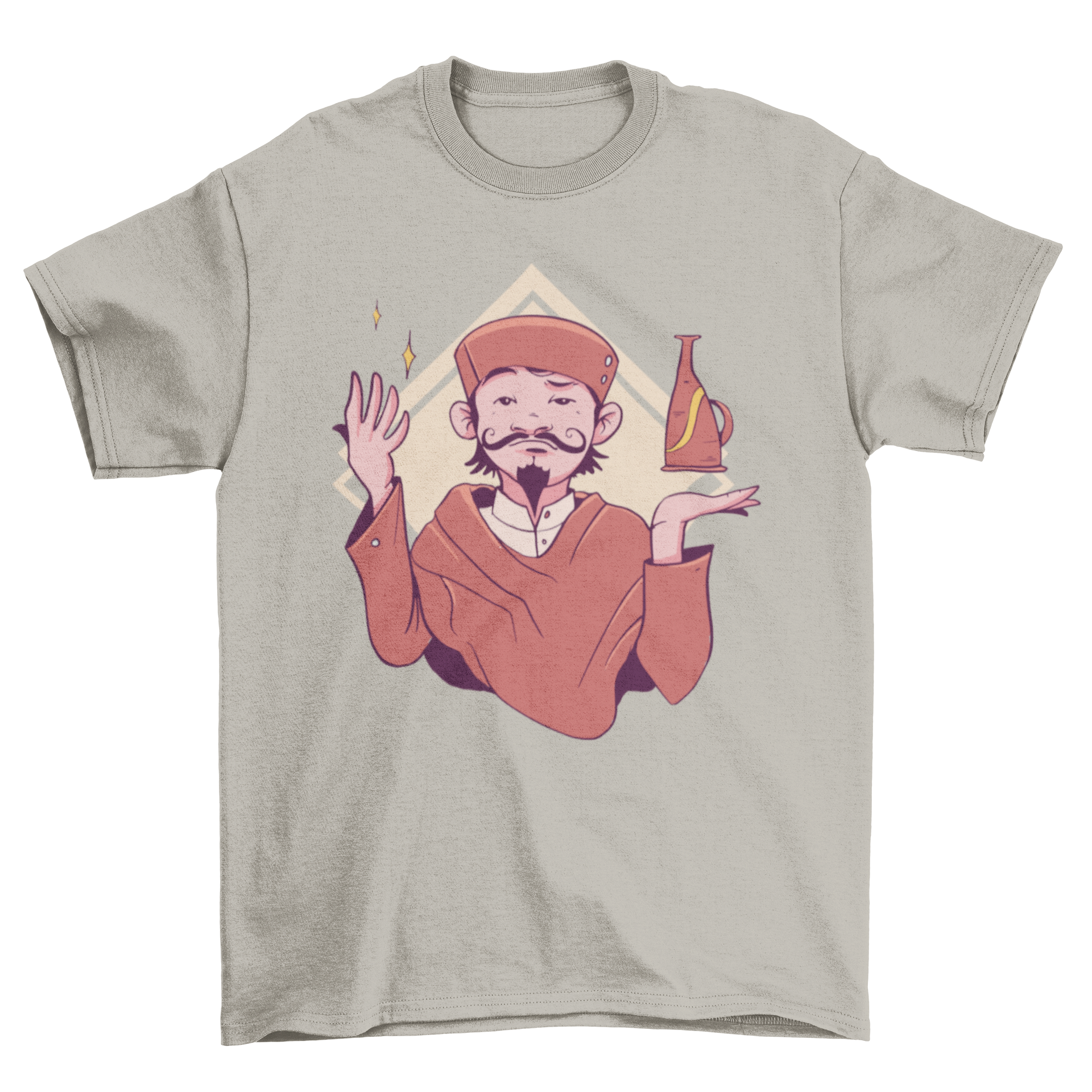 Merchant Man T-Shirt featuring a unique illustration of a merchant man on a soft fabric background.