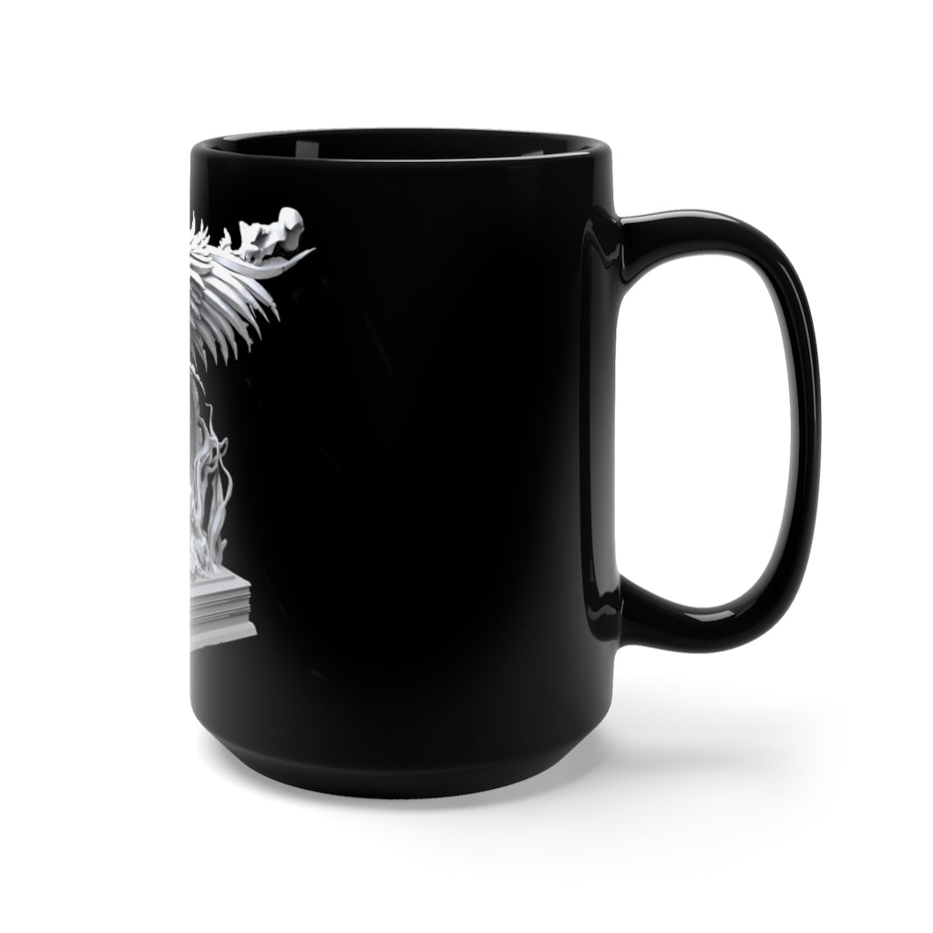 Merciless the Flaming SkyBird Black Mug, 15oz ceramic with stylish design and C-handle, perfect for coffee and tea lovers.