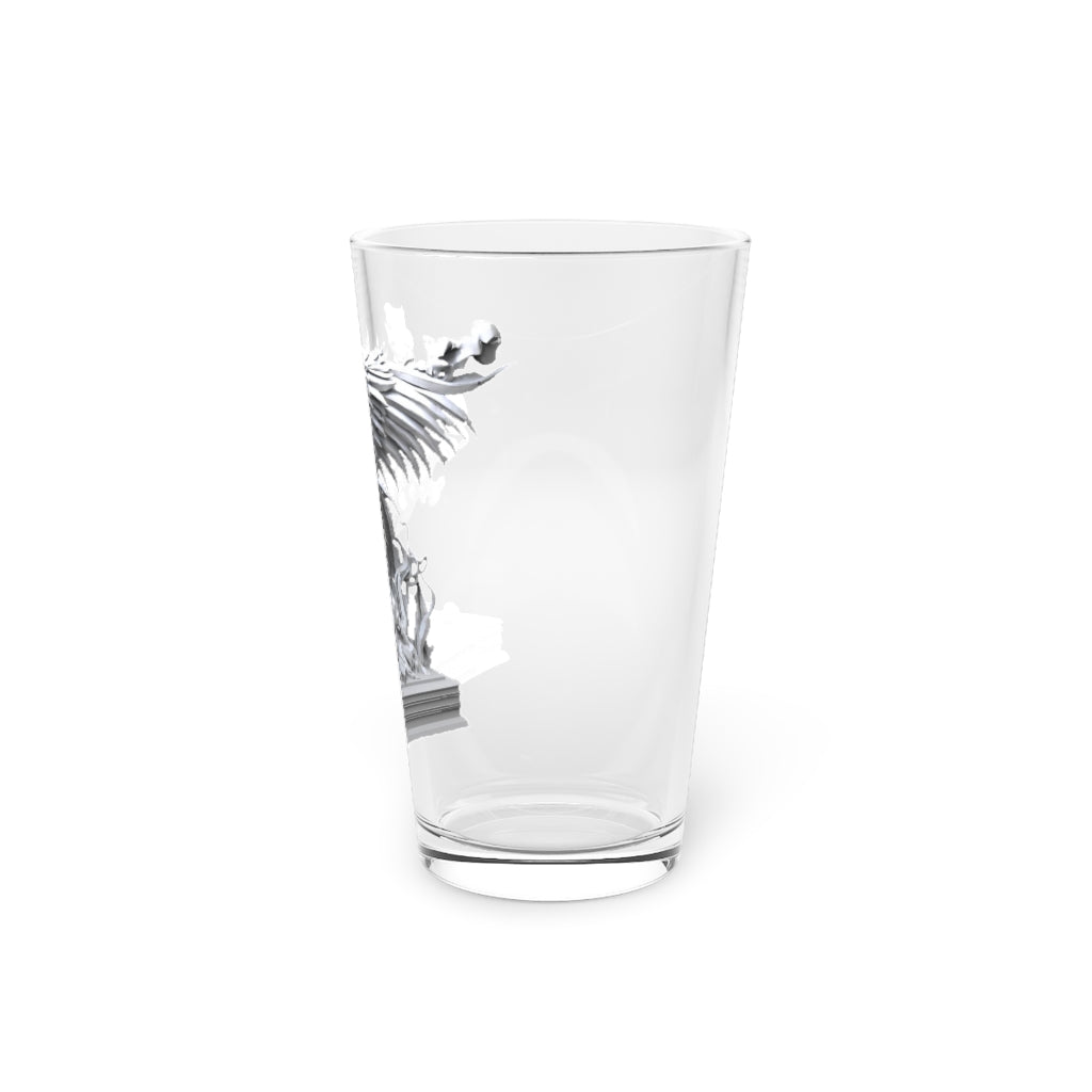 Merciless the Flaming SkyBird Pint Glass, 16oz, featuring a clear glass design with a customizable printed graphic.