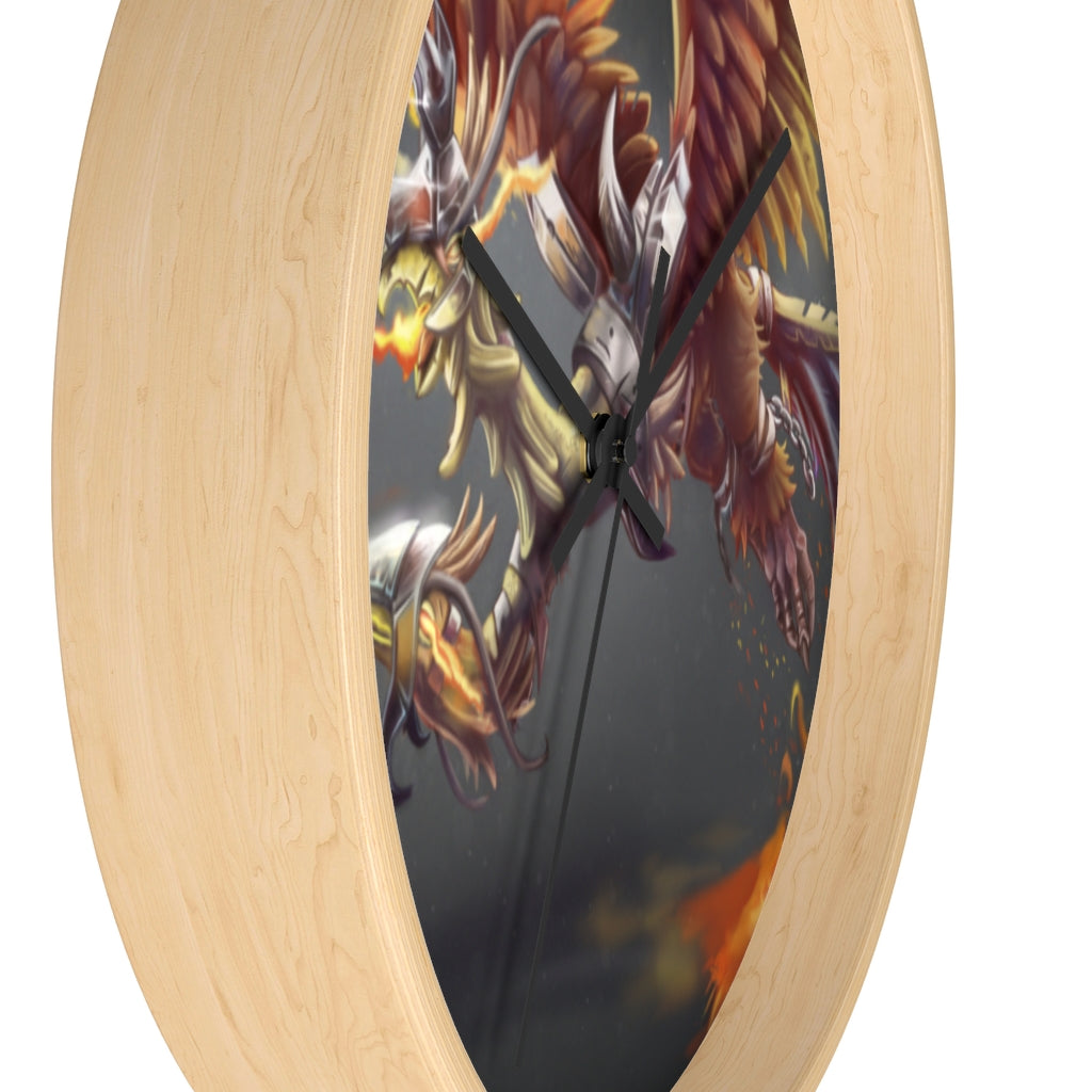 Merciless Flaming SkyBird Wall Clock with vibrant design and wooden frame, showcasing a unique flaming skybird motif.