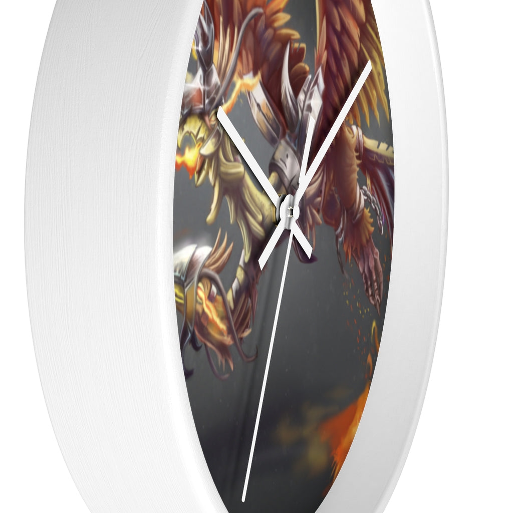 Merciless Flaming SkyBird Wall Clock with vibrant design and wooden frame, showcasing a unique flaming skybird motif.