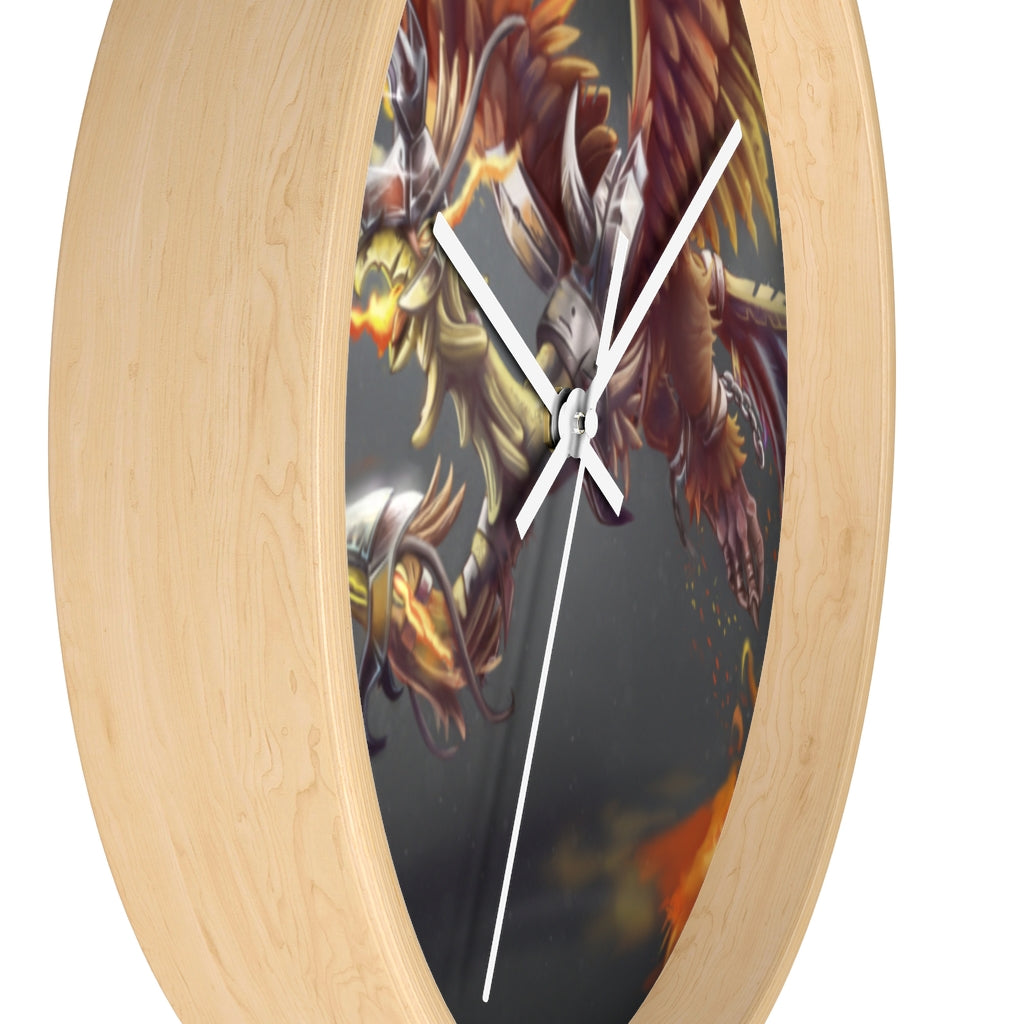 Merciless Flaming SkyBird Wall Clock with vibrant design and wooden frame, showcasing a unique flaming skybird motif.