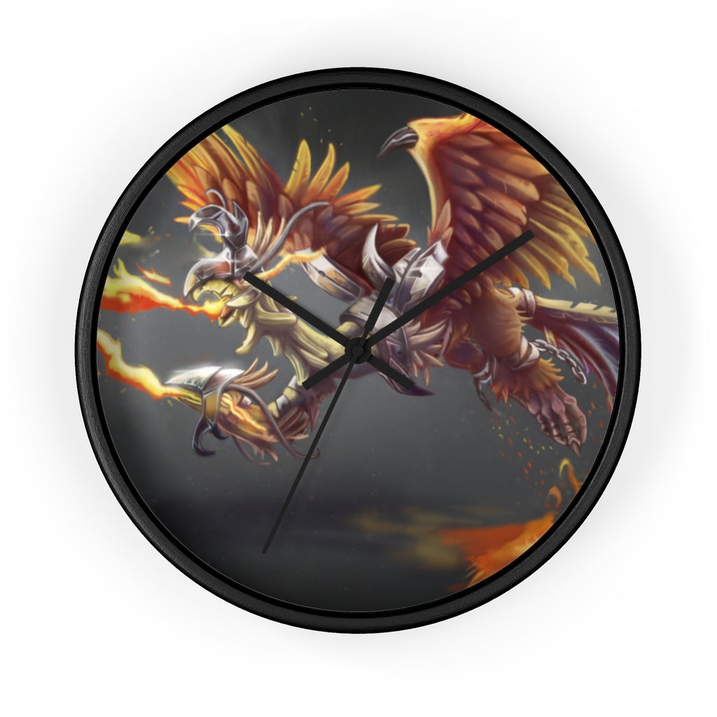 Merciless Flaming SkyBird Wall Clock with vibrant design and wooden frame, showcasing a unique flaming skybird motif.