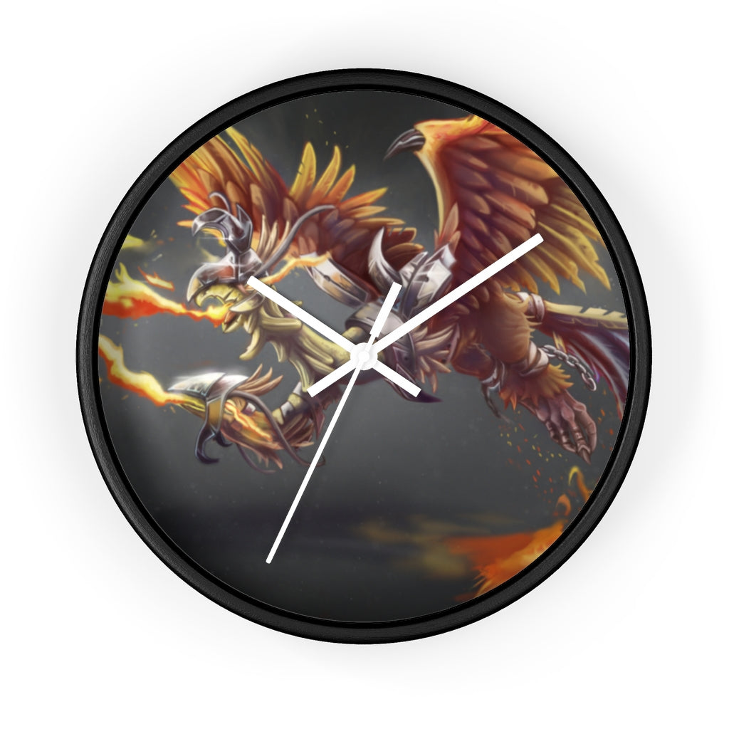 Merciless Flaming SkyBird Wall Clock with vibrant design and wooden frame, showcasing a unique flaming skybird motif.