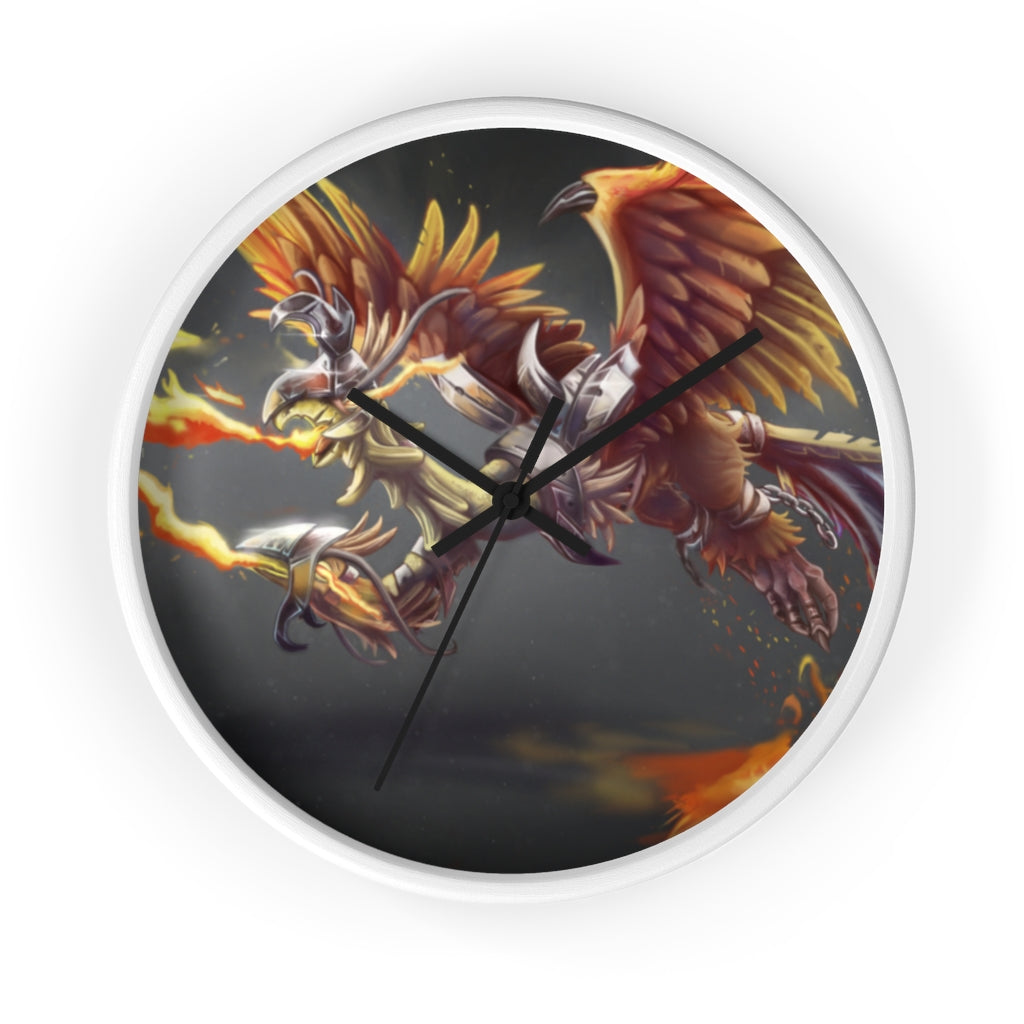 Merciless Flaming SkyBird Wall Clock with vibrant design and wooden frame, showcasing a unique flaming skybird motif.