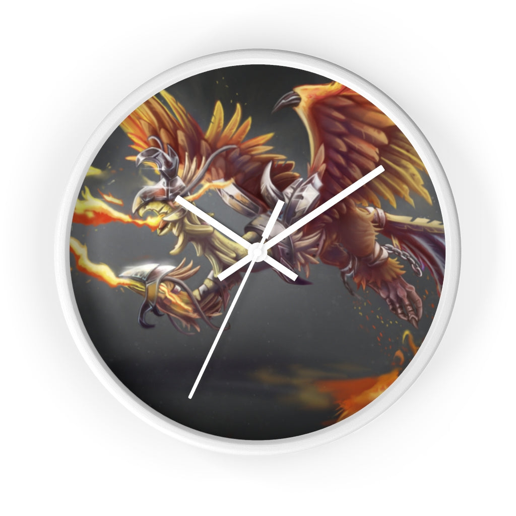 Merciless Flaming SkyBird Wall Clock with vibrant design and wooden frame, showcasing a unique flaming skybird motif.