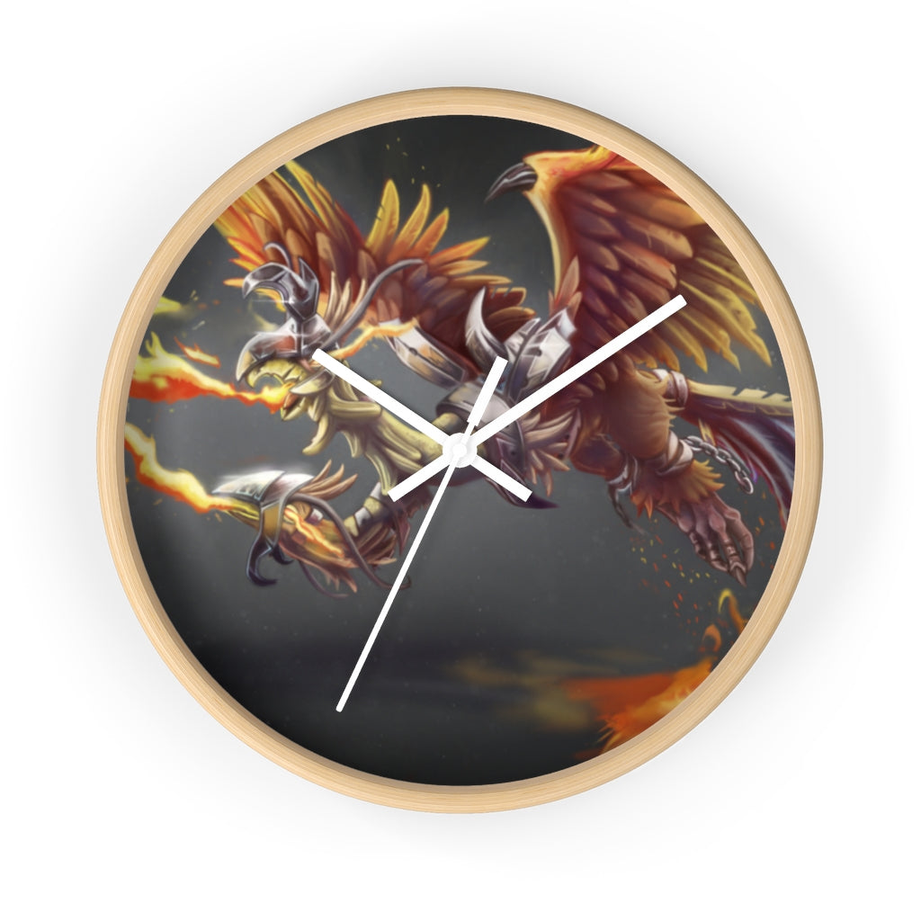 Merciless Flaming SkyBird Wall Clock with vibrant design and wooden frame, showcasing a unique flaming skybird motif.