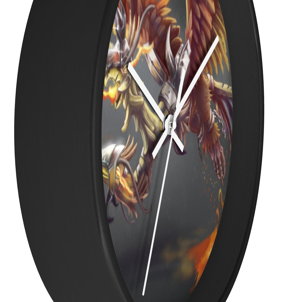 Merciless Flaming SkyBird Wall Clock with vibrant design and wooden frame, showcasing a unique flaming skybird motif.