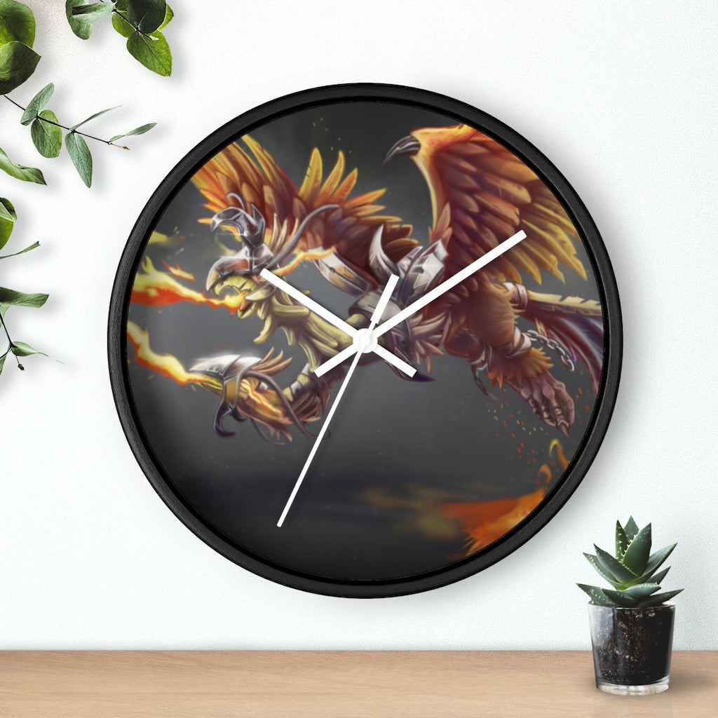 Merciless Flaming SkyBird Wall Clock with vibrant design and wooden frame, showcasing a unique flaming skybird motif.