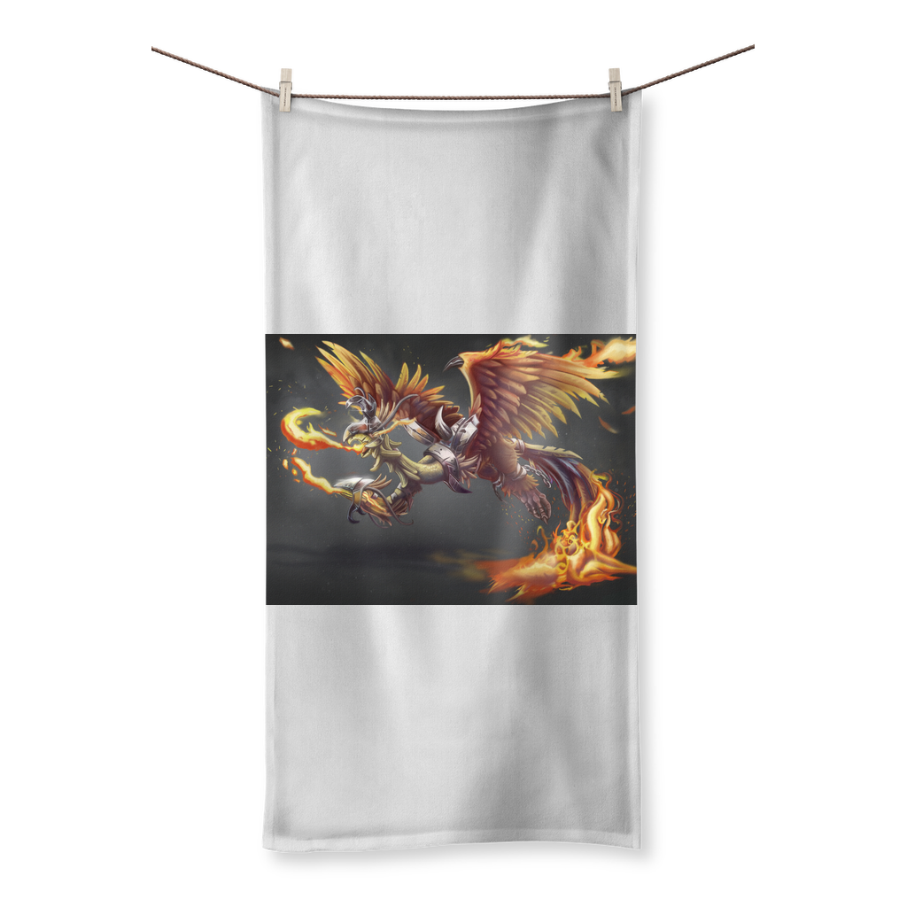 MercilessPheonix Concept Noname Sublimation Towel showcasing vibrant prints on one side and soft cotton texture on the other, available in multiple sizes.