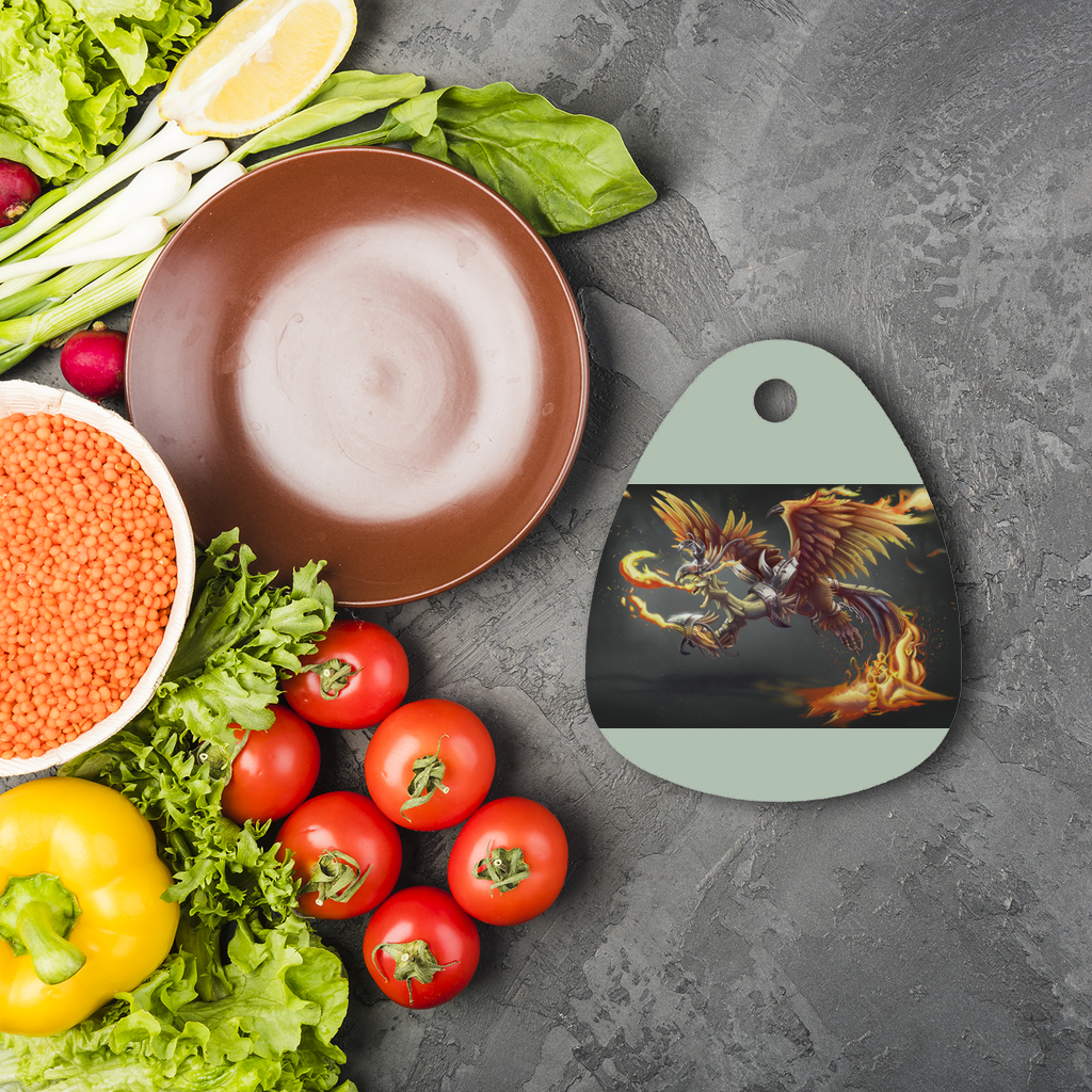 MercilessPheonix Sublimation Glass Cutting Board in round and water droplet shapes, showcasing toughened chinchilla glass with rubber feet.