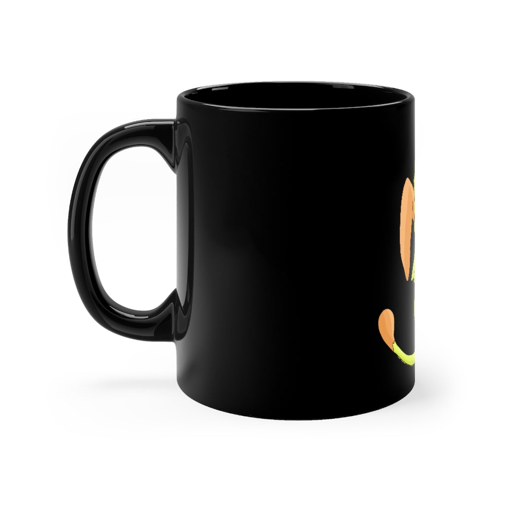 Mergilender Black mug 11oz with rounded corners and C-handle, showcasing a sleek black ceramic finish.