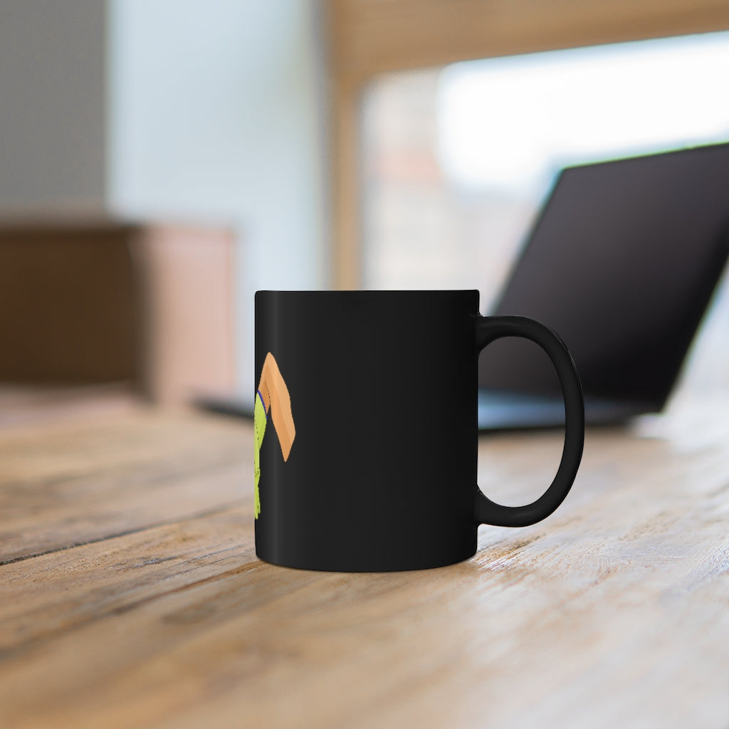 Mergilender Black mug 11oz with rounded corners and C-handle, showcasing a sleek black ceramic finish.