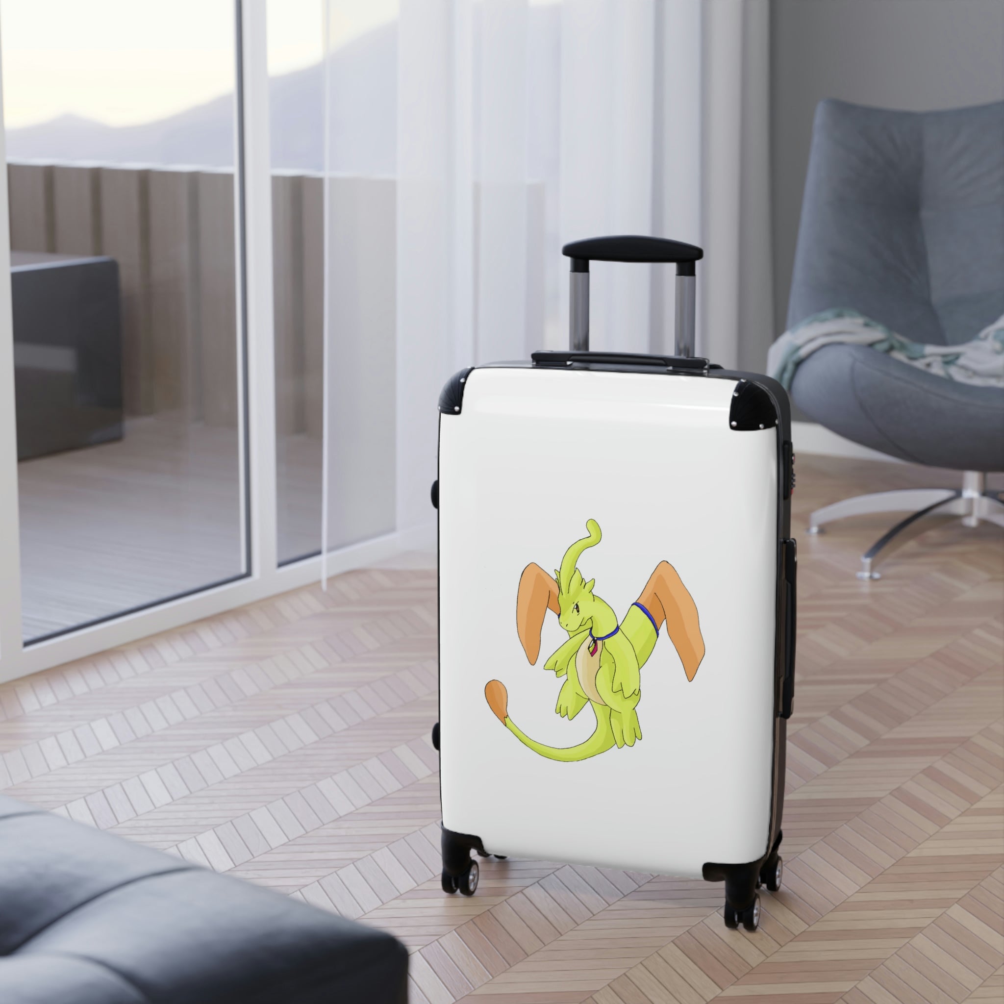 Mergilender Cabin Suitcase featuring a personalized design, lightweight polycarbonate shell, and 360° swivel wheels.