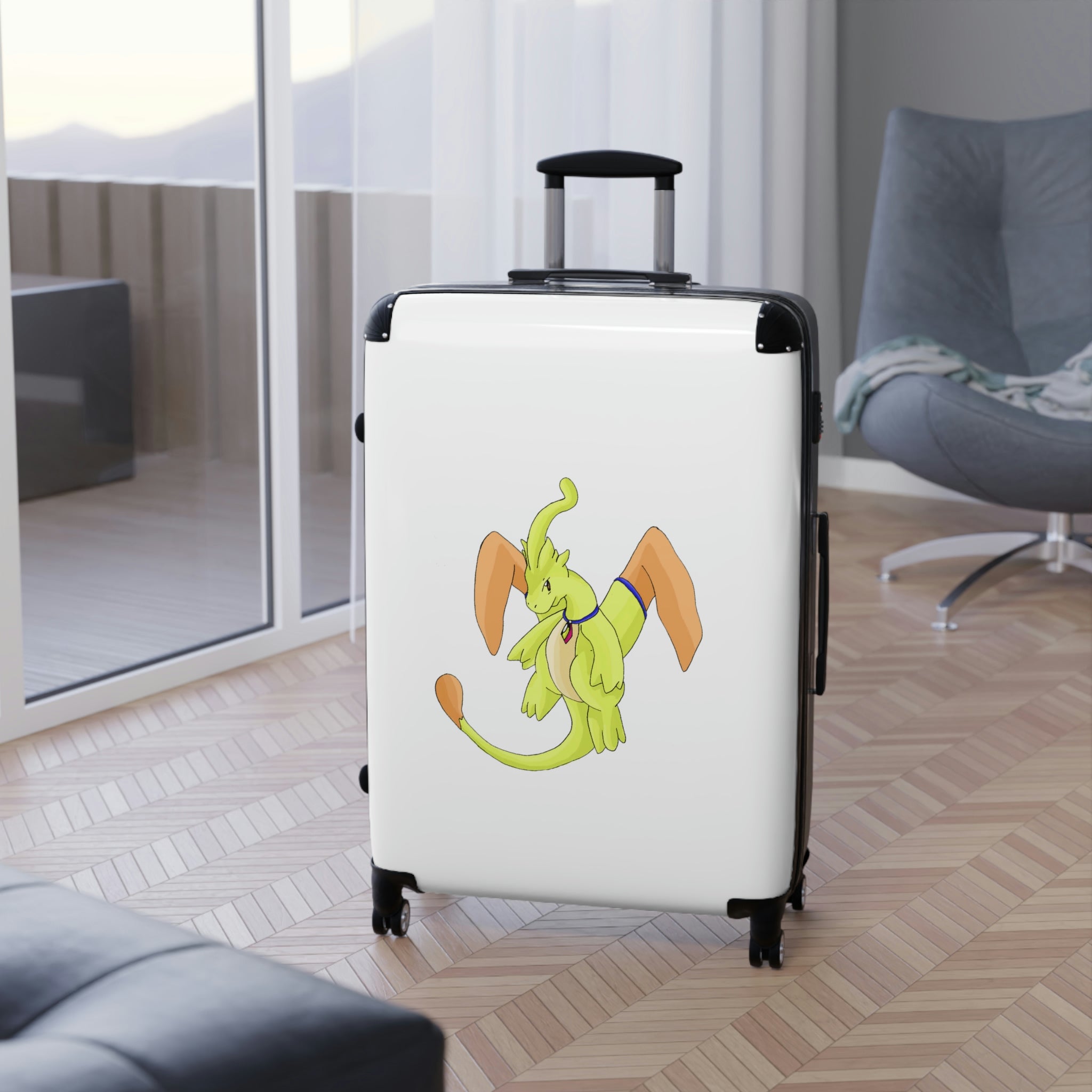 Mergilender Cabin Suitcase featuring a personalized design, lightweight polycarbonate shell, and 360° swivel wheels.