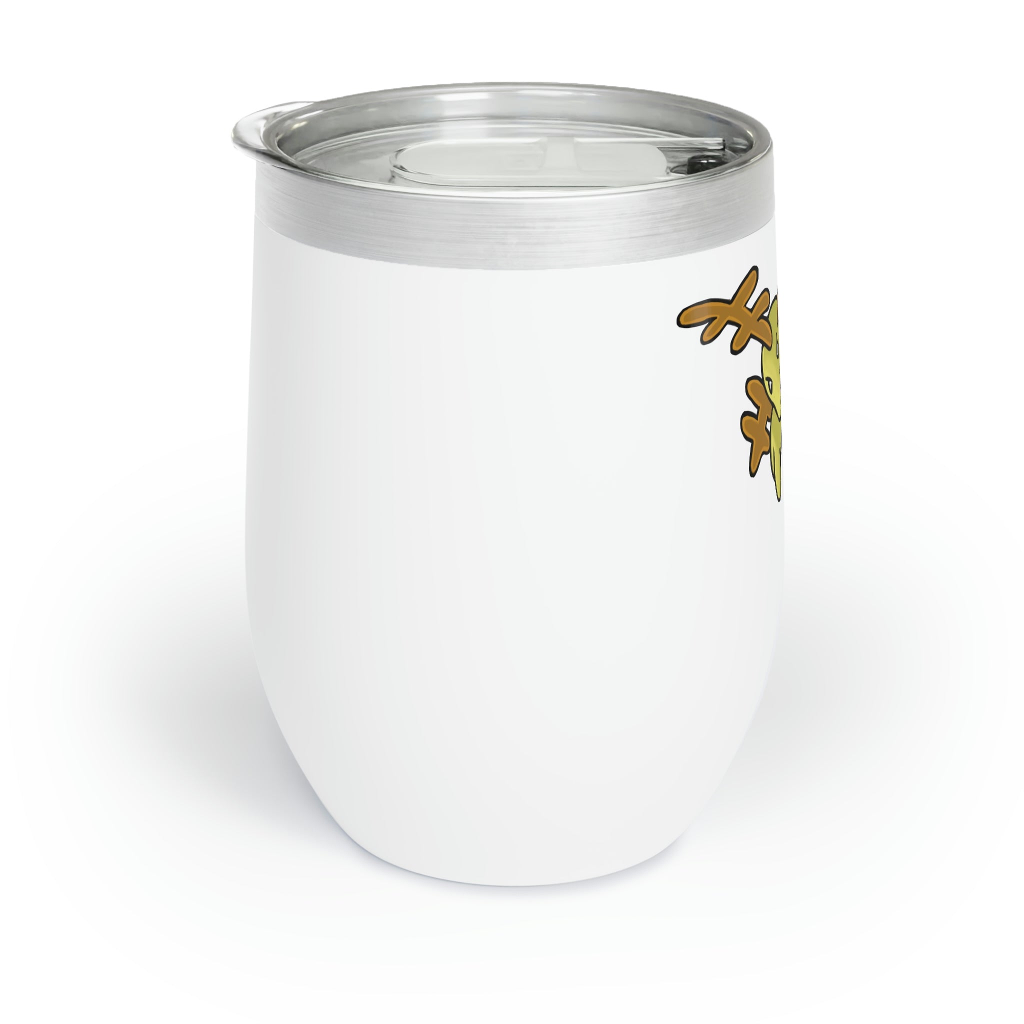 Mergilender Chill Wine Tumbler in stainless steel with a customizable design, showcasing its double-insulated walls and stemless shape.