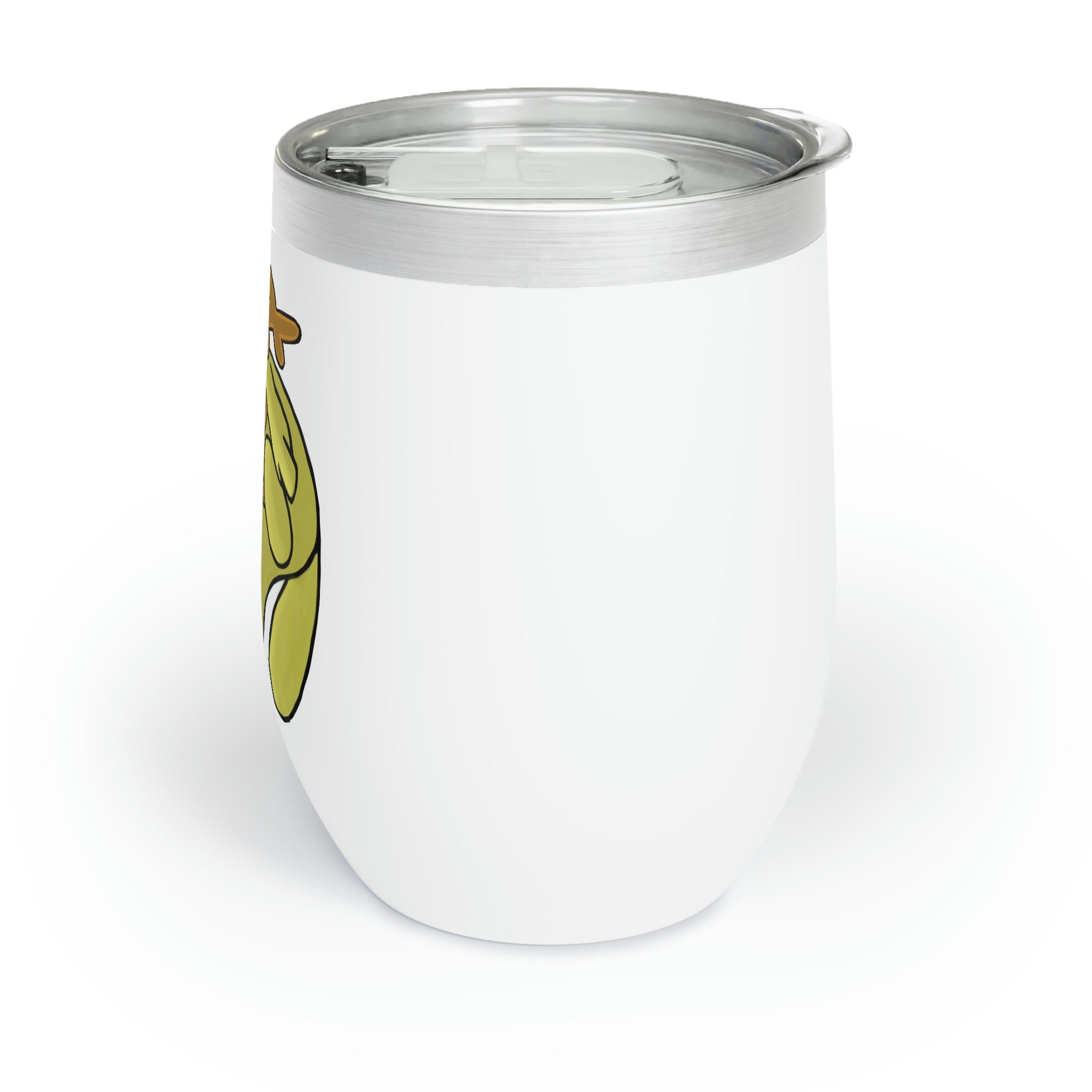 Mergilender Chill Wine Tumbler in stainless steel with a customizable design, showcasing its double-insulated walls and stemless shape.