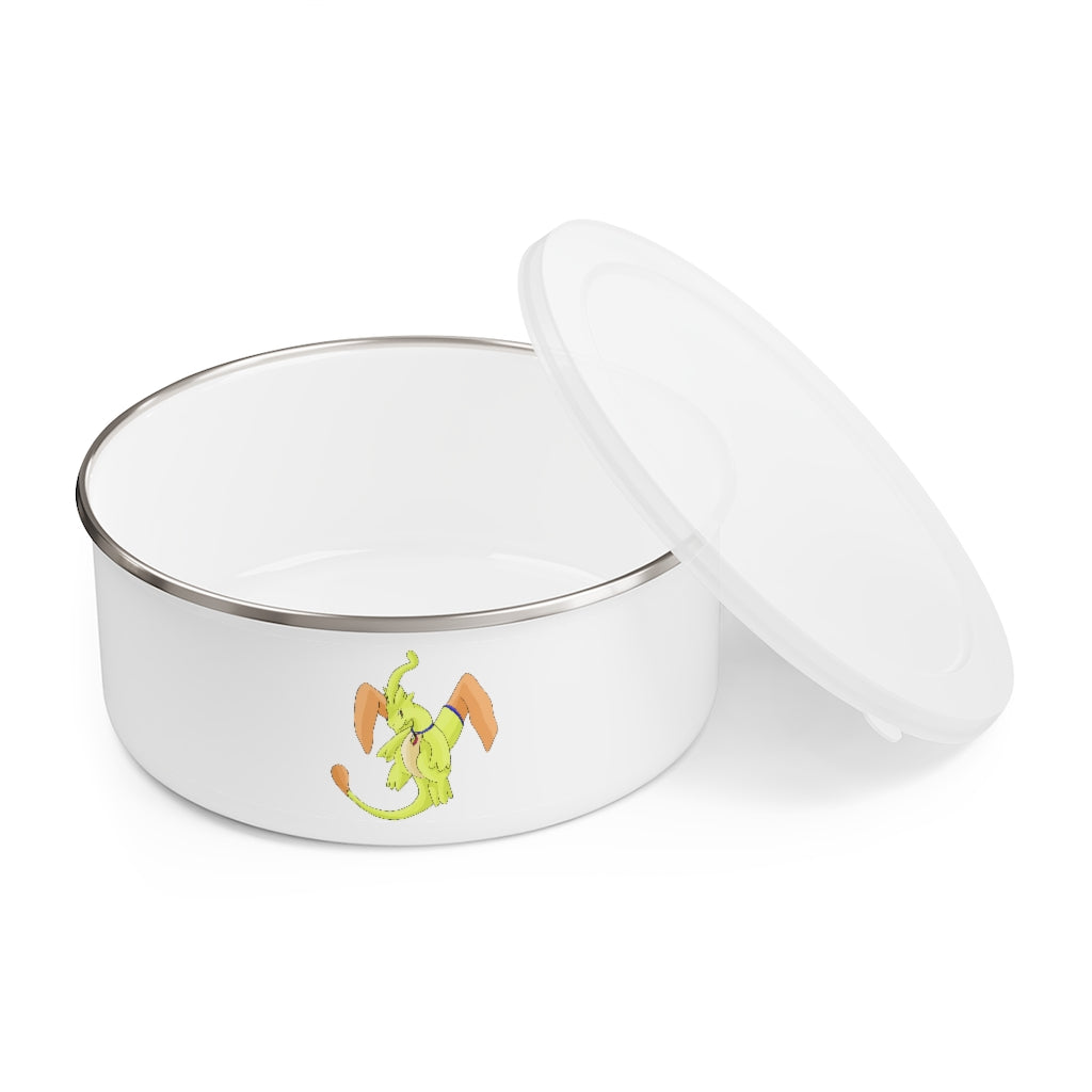 Mergilender Enamel Bowl featuring a stylish design, translucent lid, and anti-slip backing, available in three sizes.