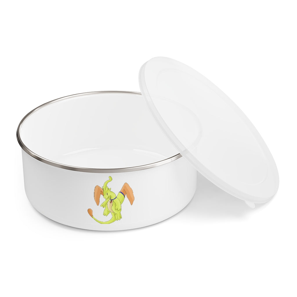 Mergilender Enamel Bowl featuring a stylish design, translucent lid, and anti-slip backing, available in three sizes.